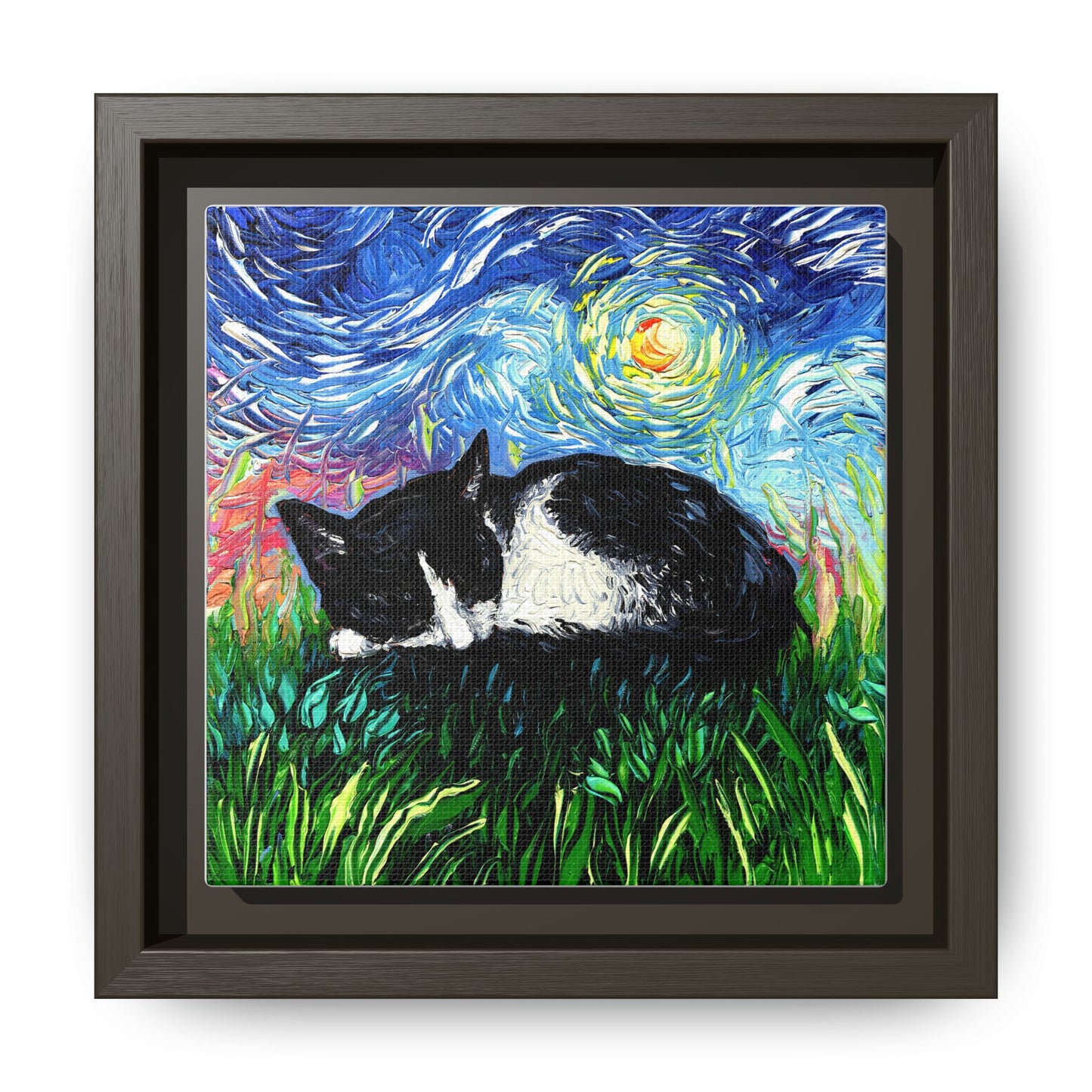 "Sleepy Tuxedo Kitten" Framed Canvas Wall Art