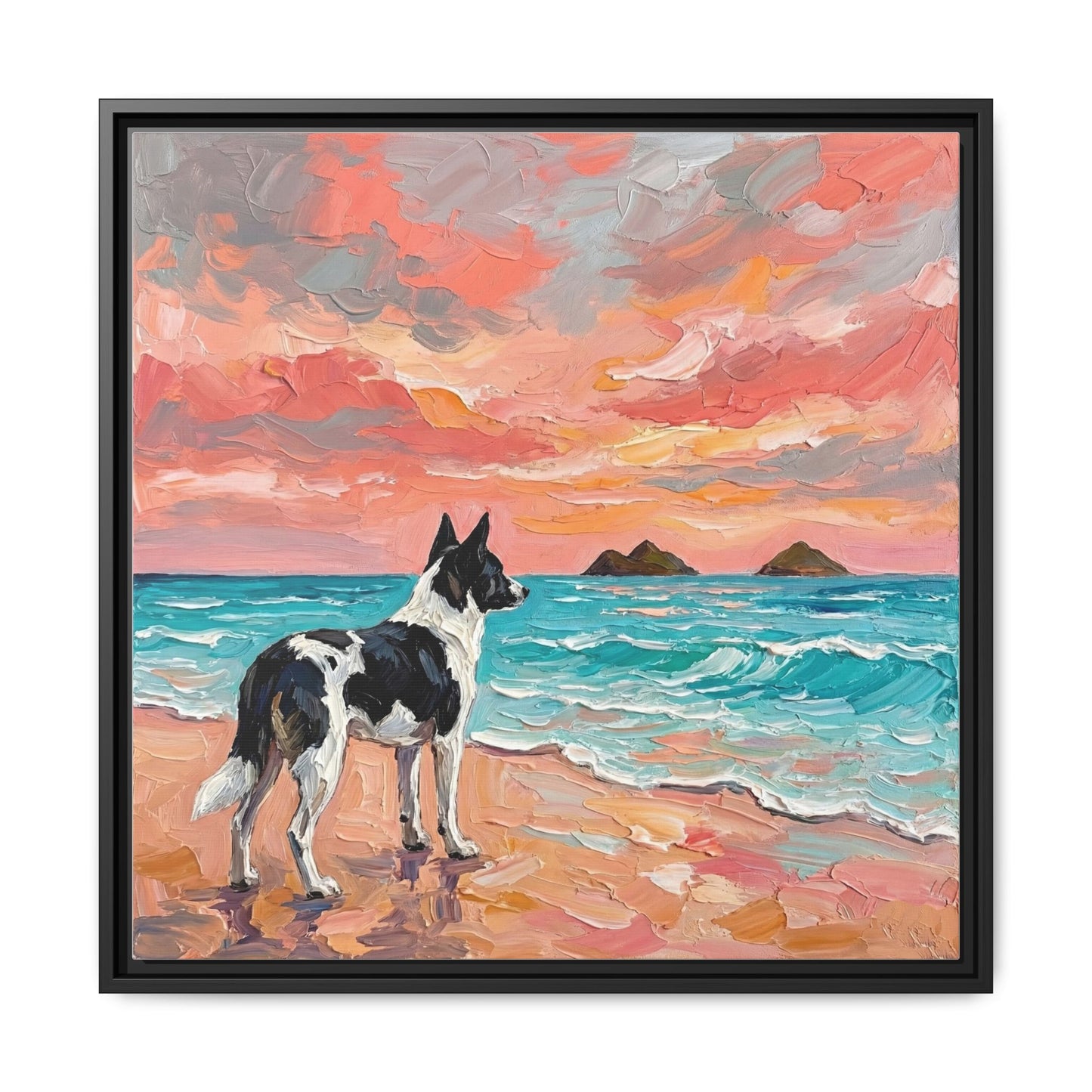 "Beach Day - Canaan Dog" Framed Canvas Wall Art