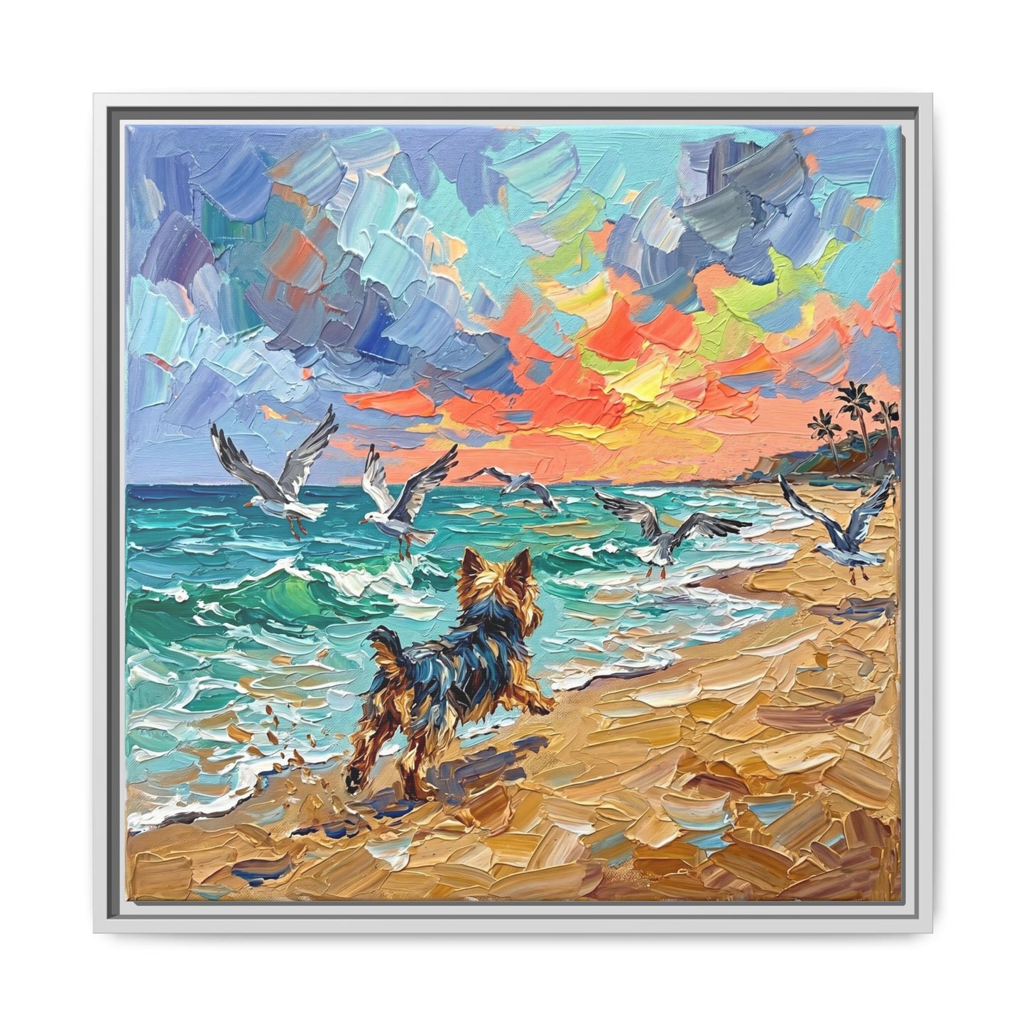 "Beach Day - Yorkie 2" Framed Canvas Wall Art