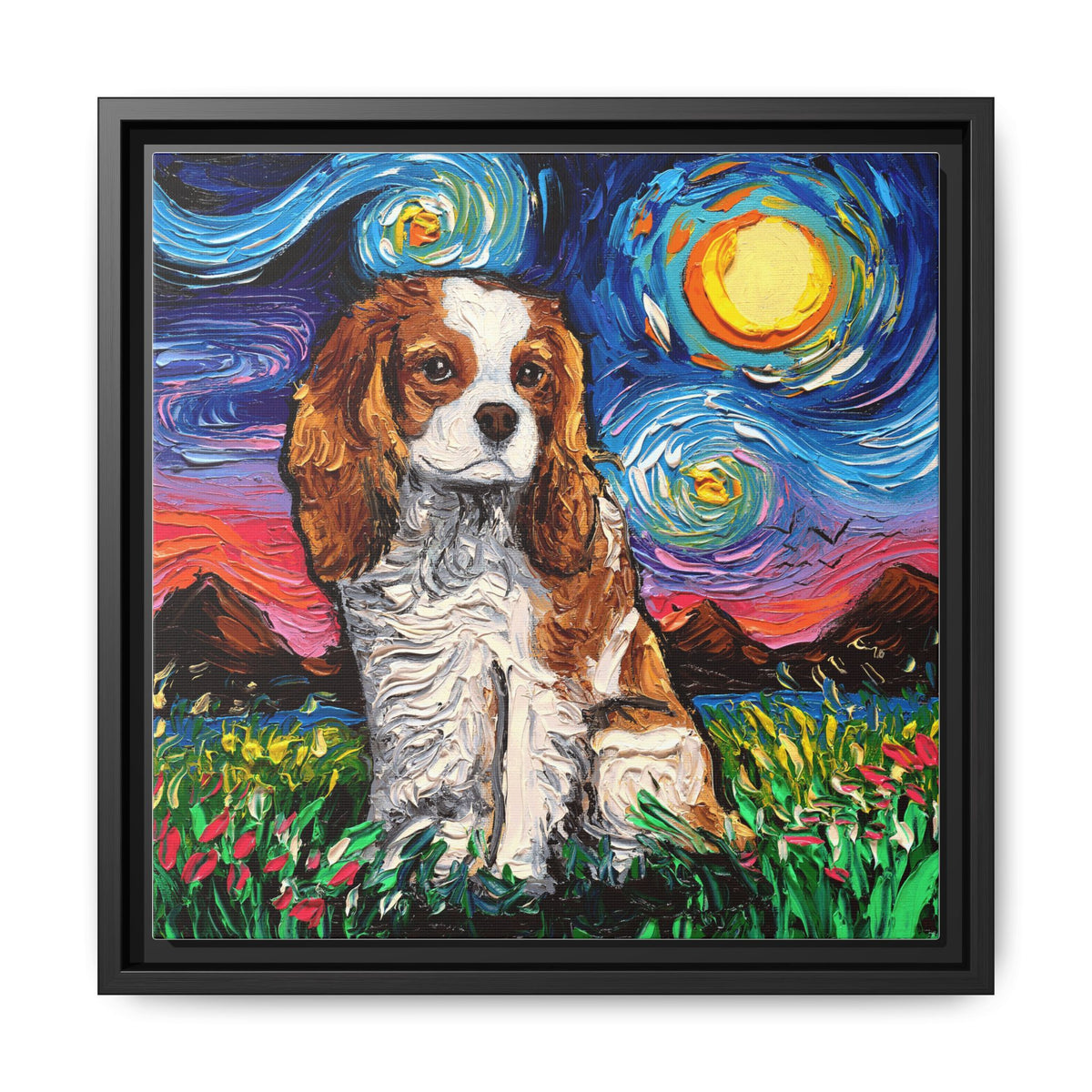 "Blenheim Spaniel Night" Framed Canvas Wall Art