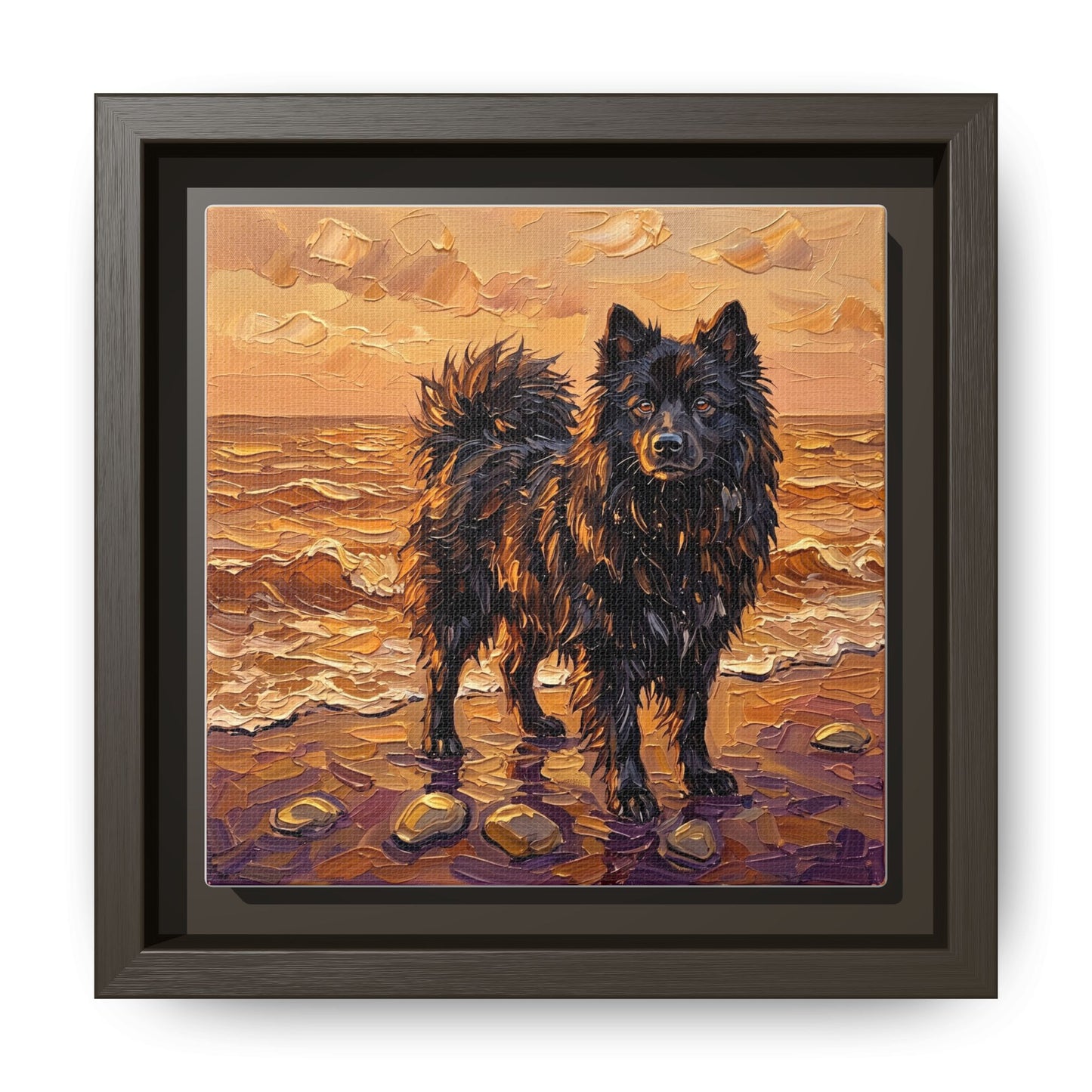 "Beach Day - Swedish Lapphund" Framed Canvas Wall Art