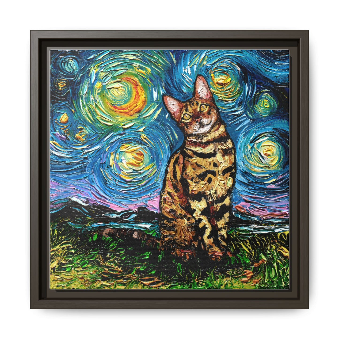 "Bengal Cat Night" Framed Canvas Wall Art
