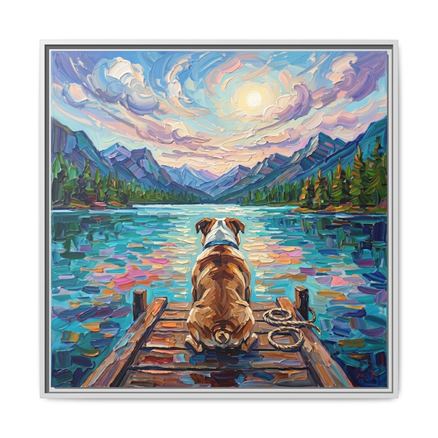 "On The Dock - Bulldog" Framed Canvas Wall Art