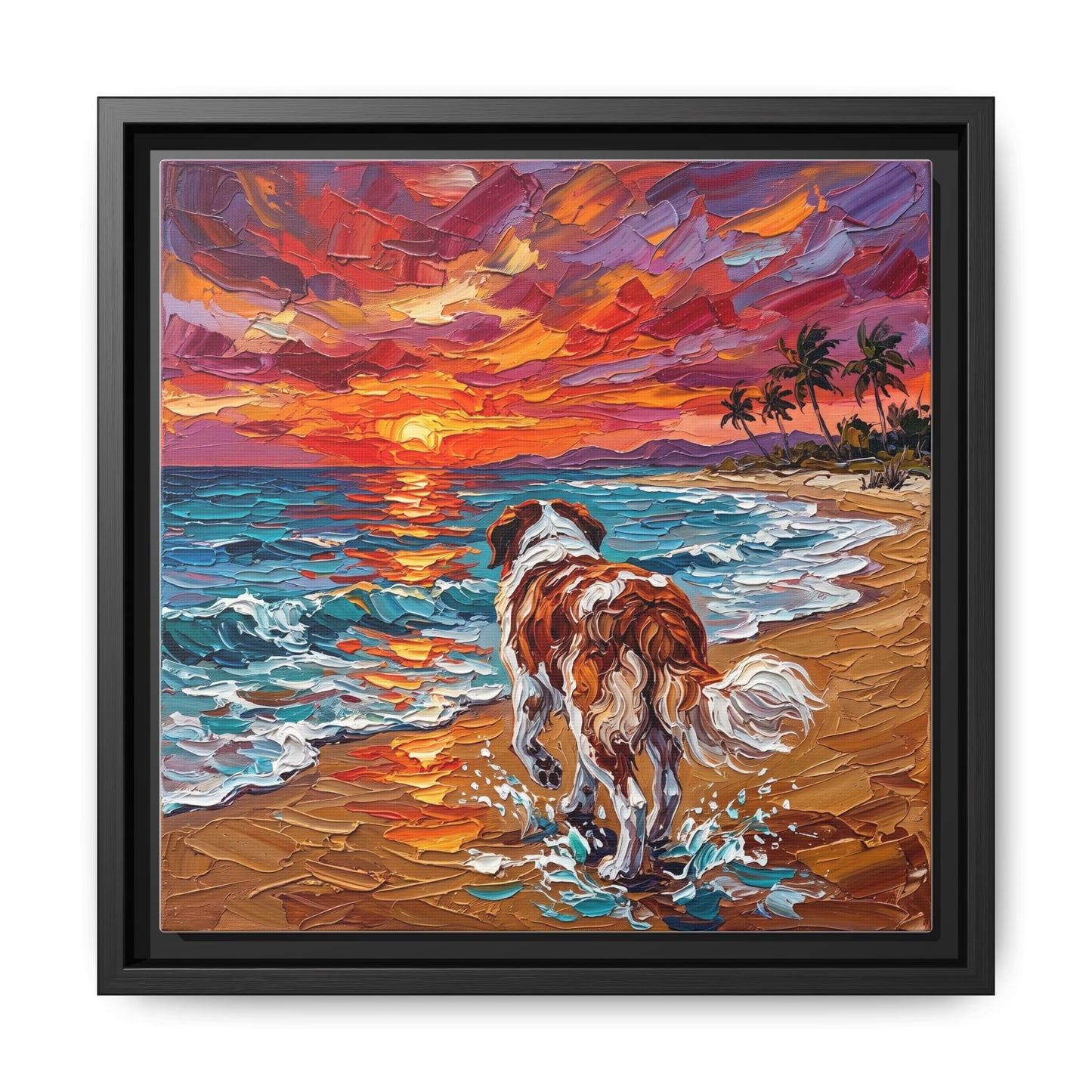 "Beach Sunset - Saint Bernard" Framed Canvas Wall Art