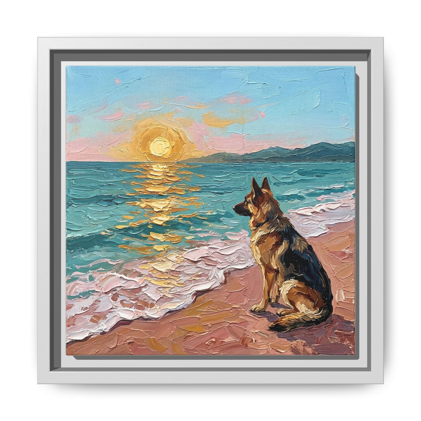 "Beach Day - German Shepherd 2" Framed Canvas Wall Art
