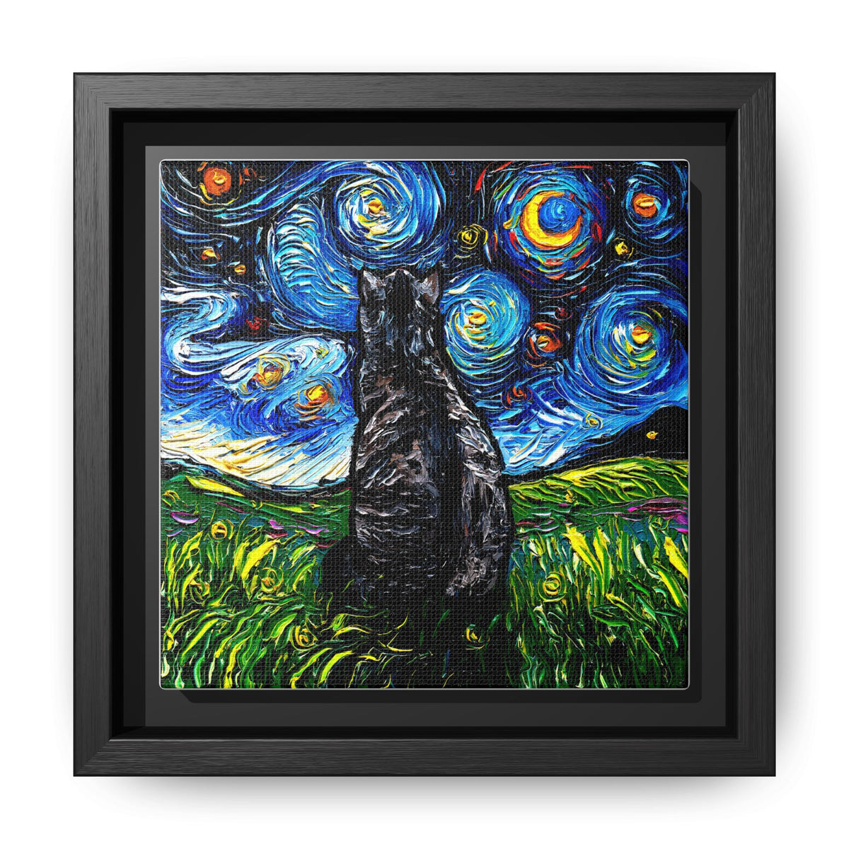 "Gray Tabby Night" Framed Canvas Wall Art