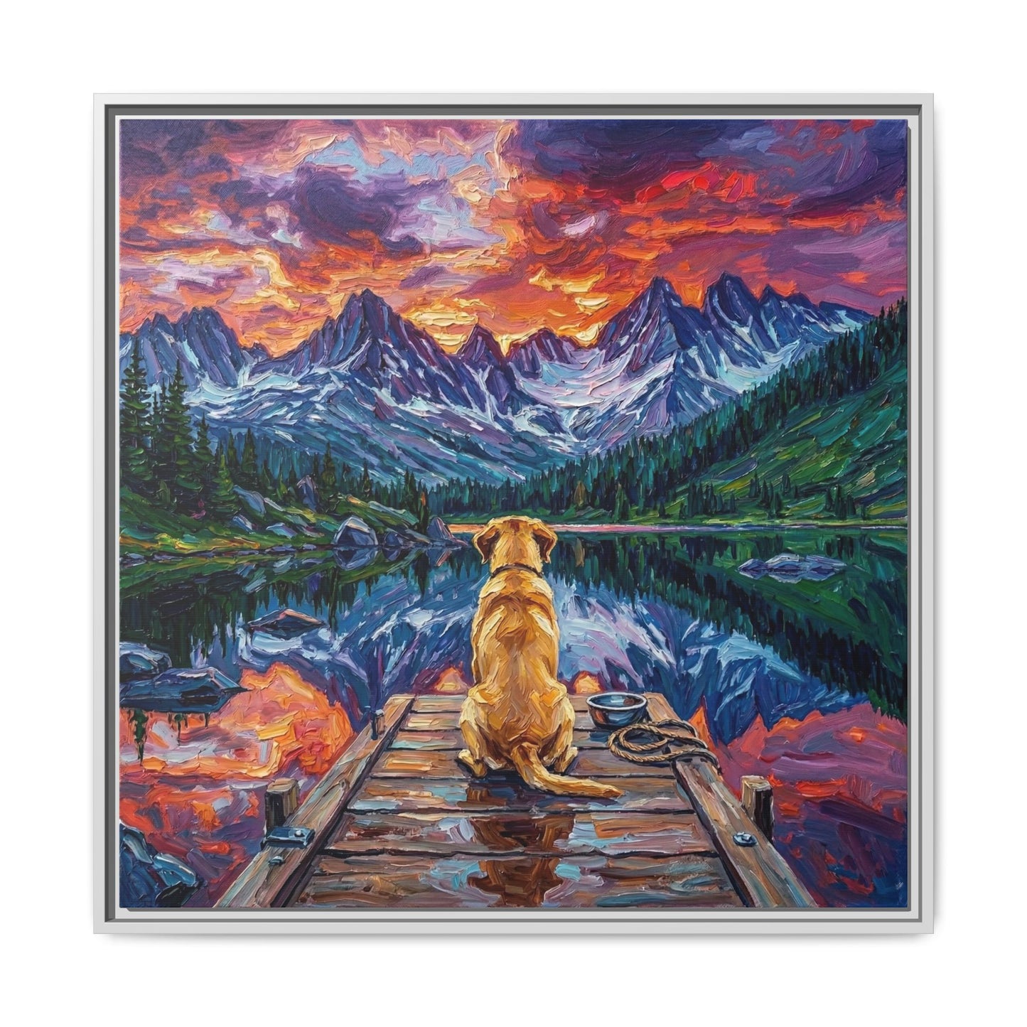 "On The Dock - Yellow Labrador" Framed Canvas Wall Art