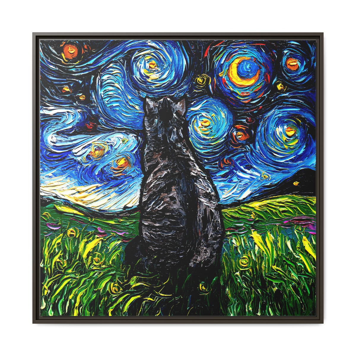 "Gray Tabby Night" Framed Canvas Wall Art