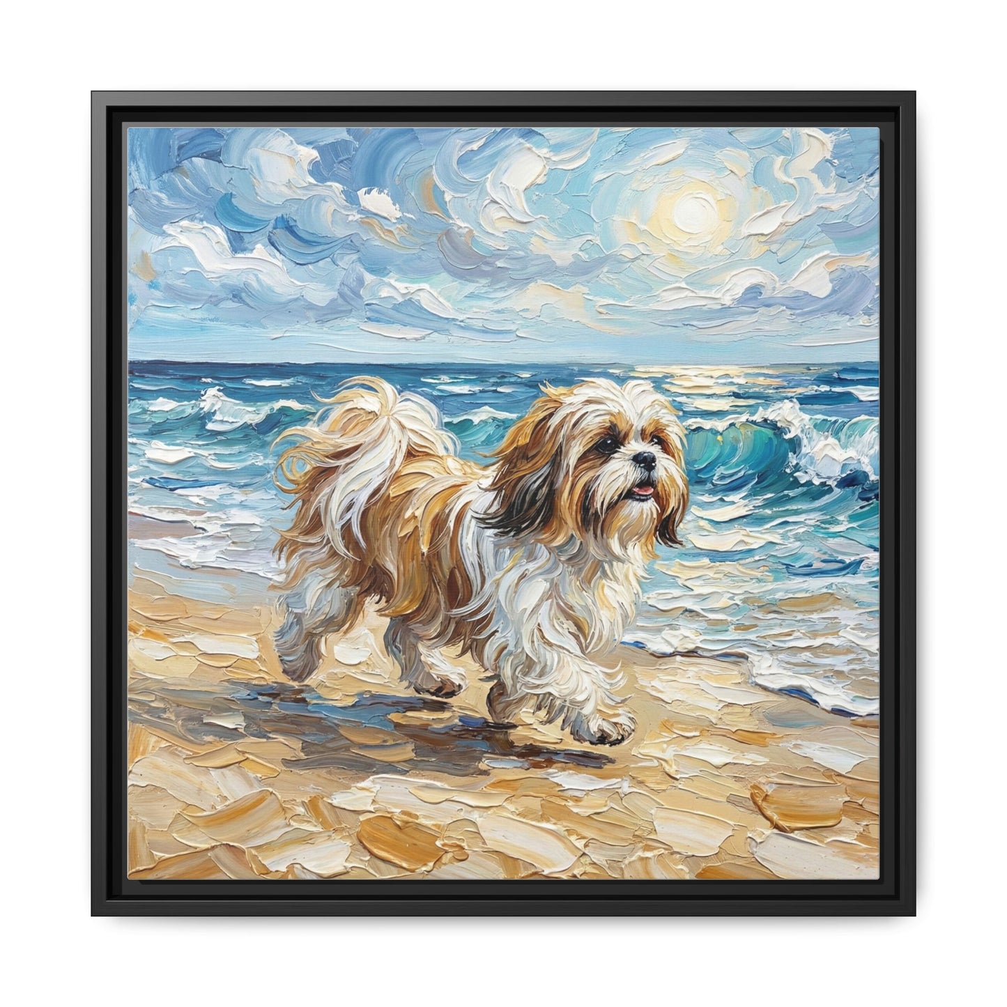 "Beach Day - Shih Tzu" Framed Canvas Wall Art