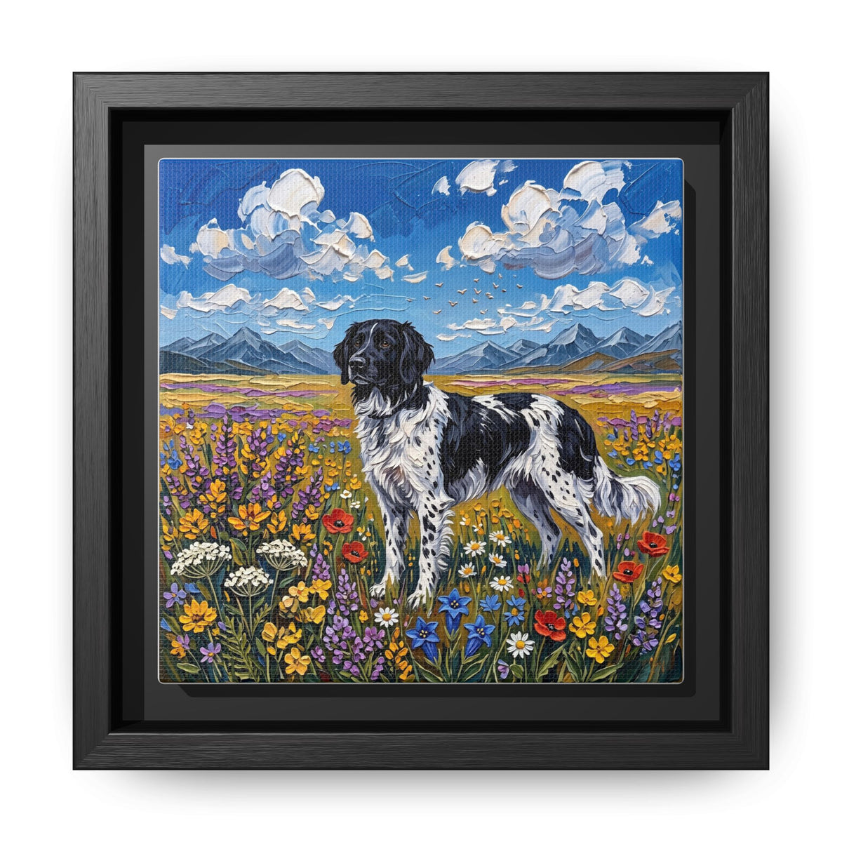 "Amongst The Flowers - Large Munsterlander" Framed Canvas Wall Art