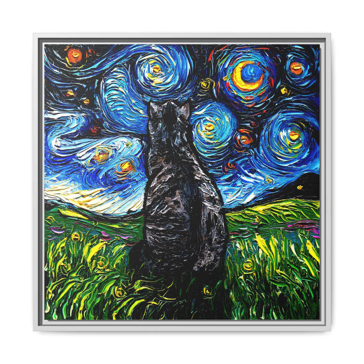 "Gray Tabby Night" Framed Canvas Wall Art