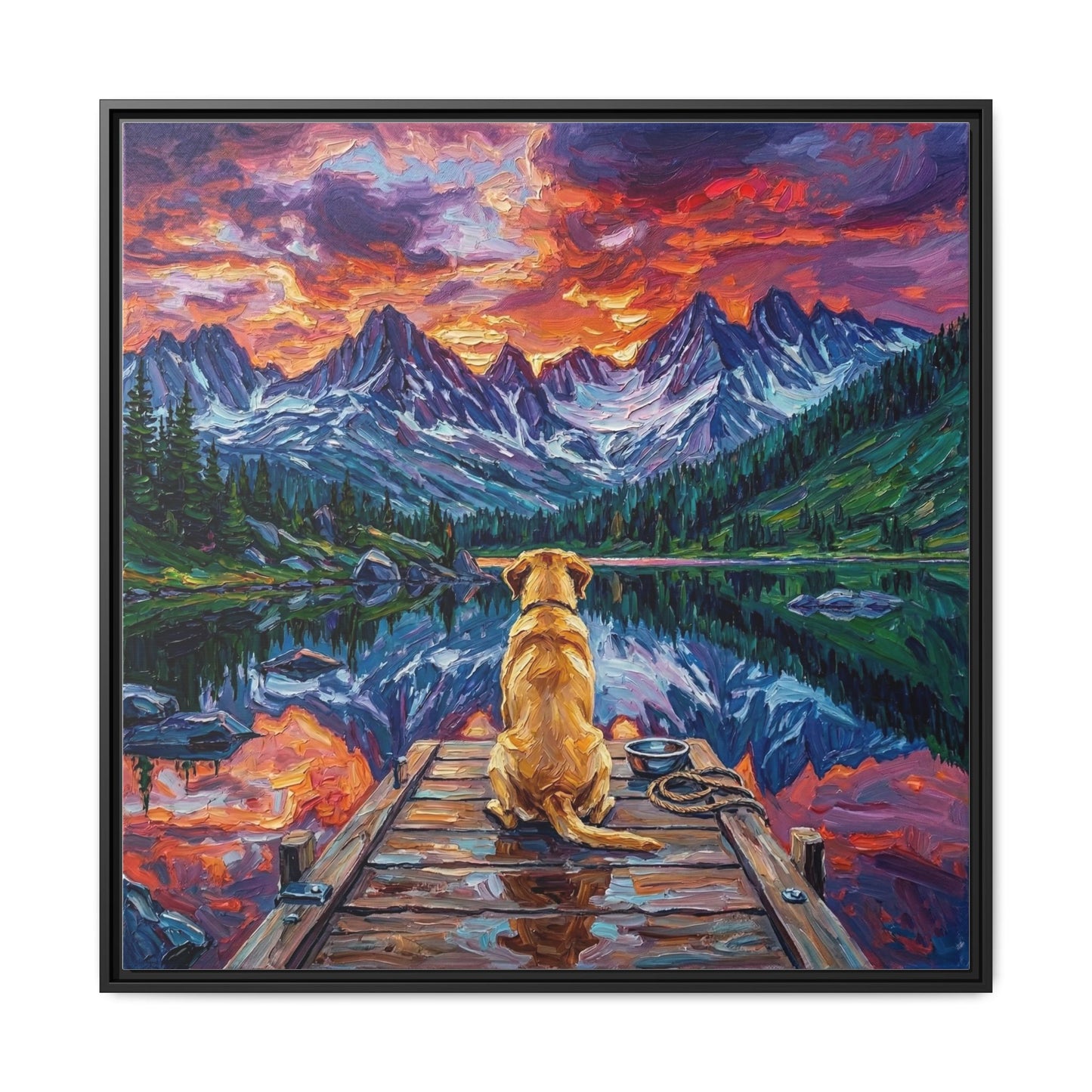 "On The Dock - Yellow Labrador" Framed Canvas Wall Art