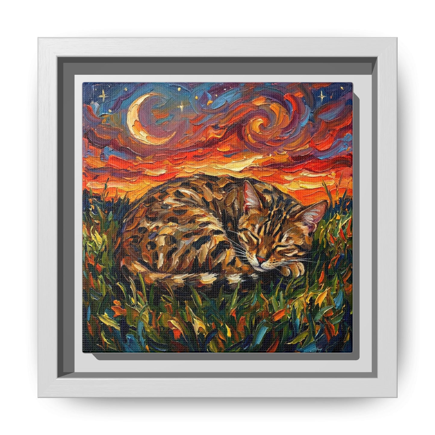 "Sleepy Egyptian Mau Night" Framed Canvas Wall Art