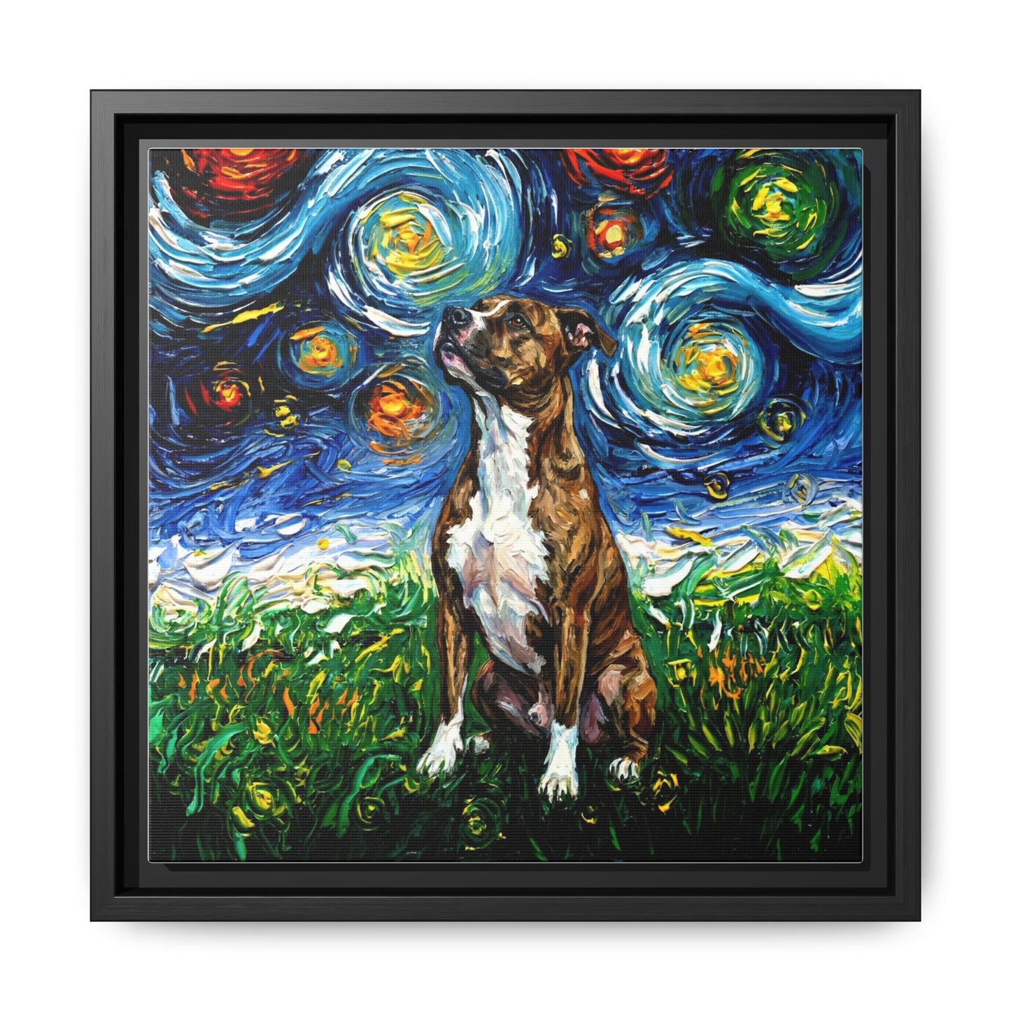 "Brindle Staffordshire Night" Framed Canvas Wall Art