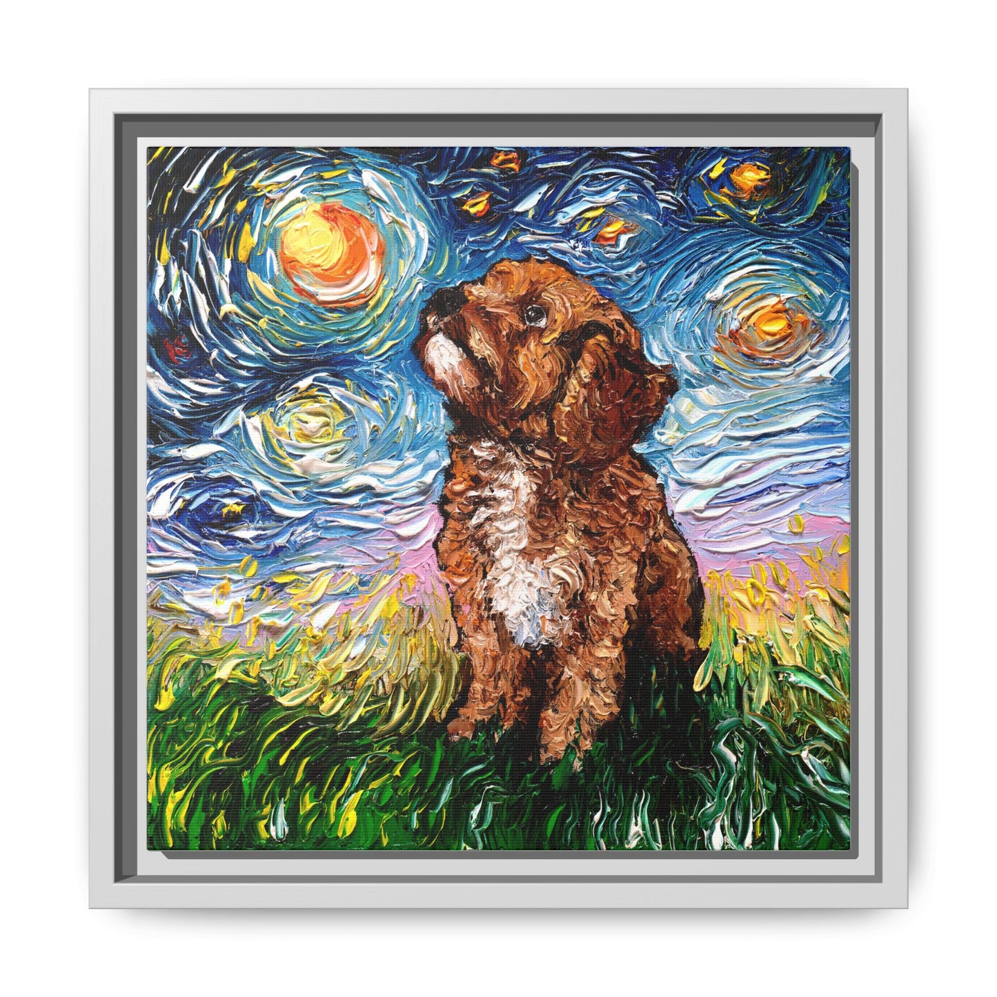 "Cavapoo Night" Framed Canvas Wall Art