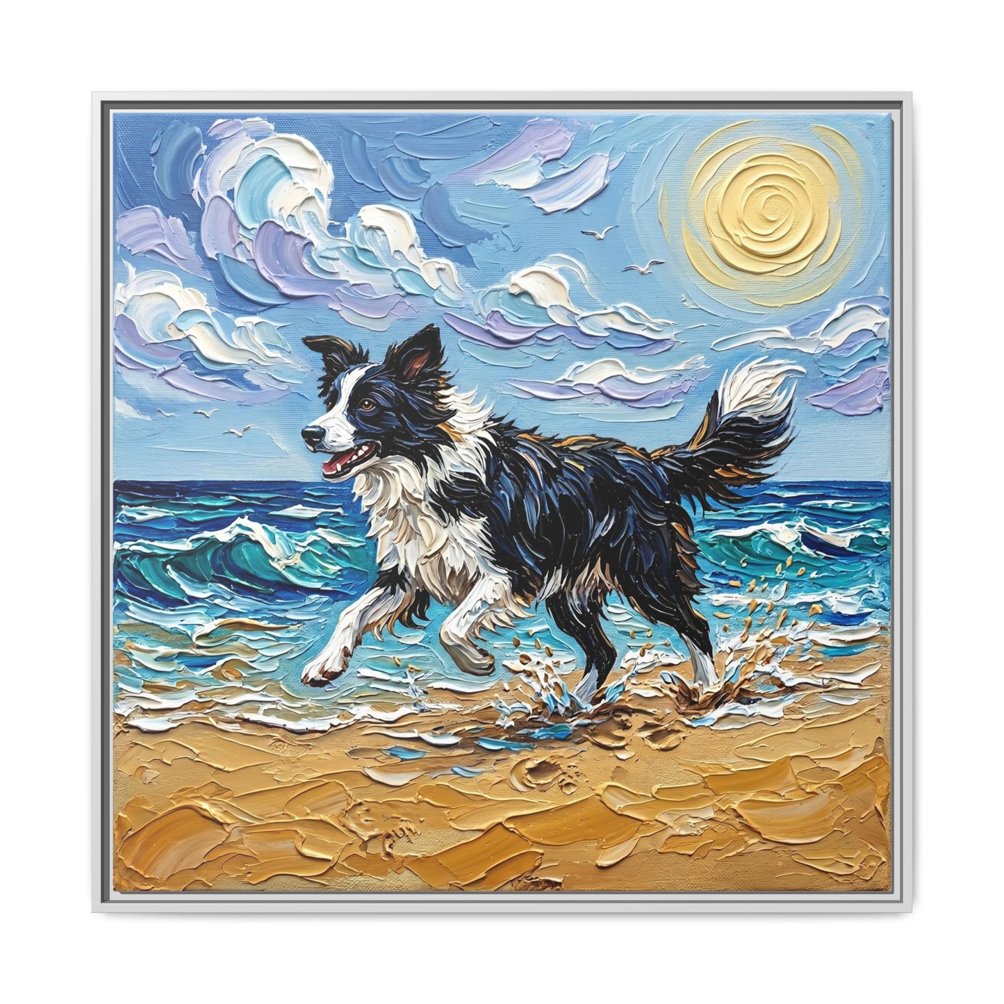 "Beach Day - Border Collie 2" Framed Canvas Wall Art