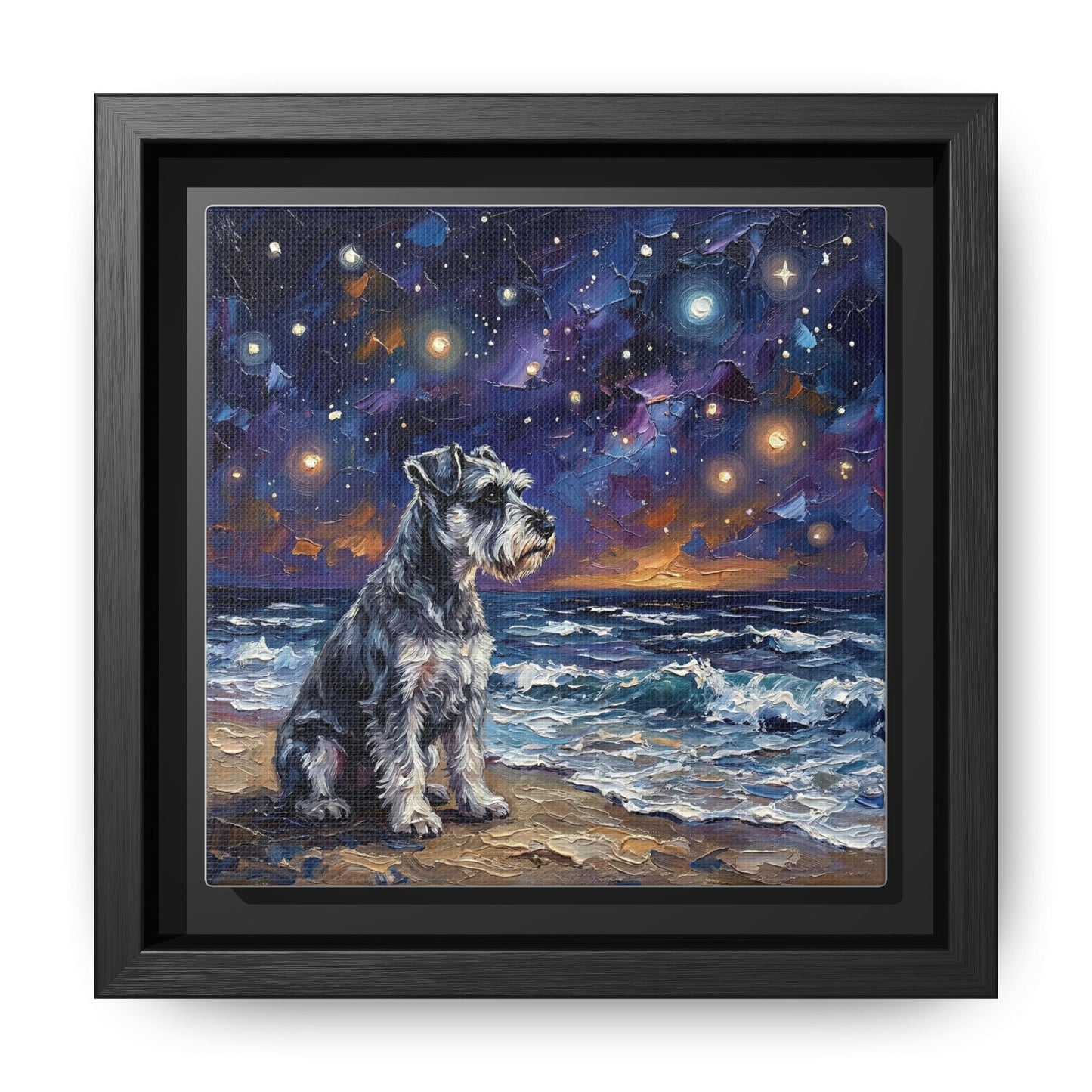 "Beach Nights - Schnauzer" Framed Canvas Wall Art