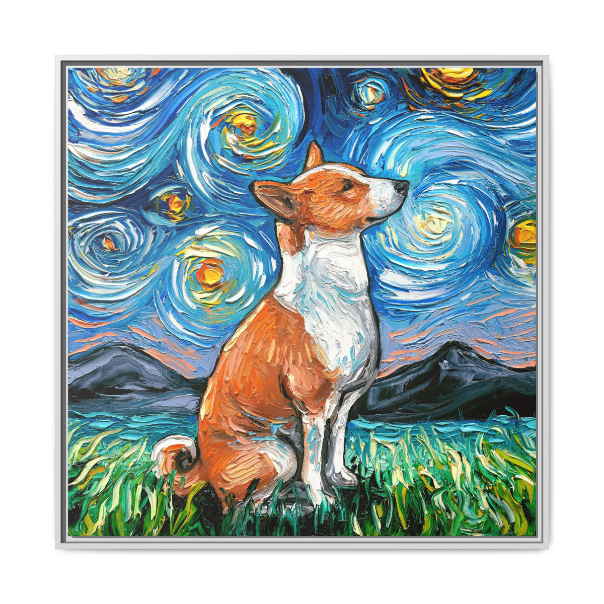 "Basenji Night" Framed Canvas Wall Art