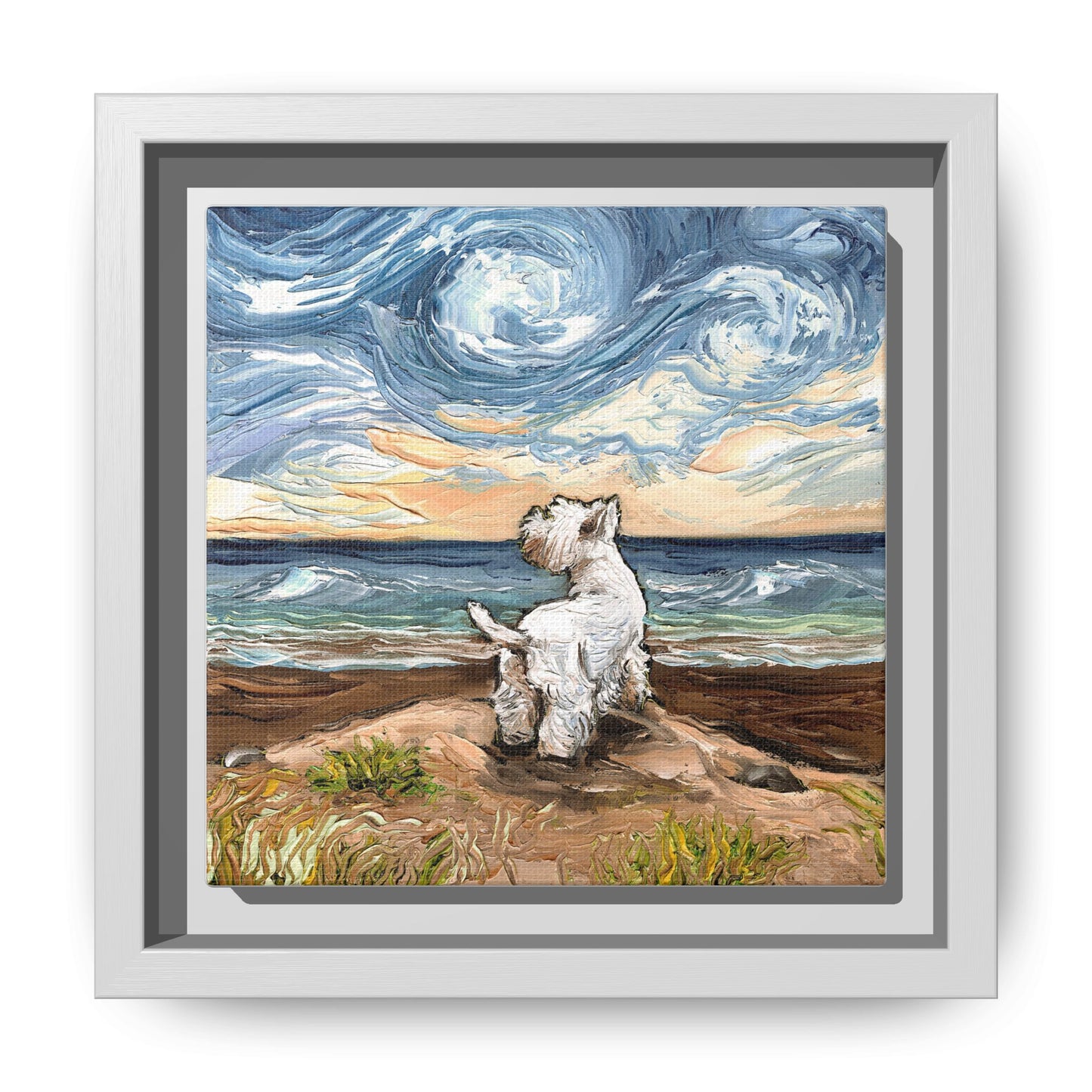 "Beach Day - Westie" Framed Canvas Wall Art