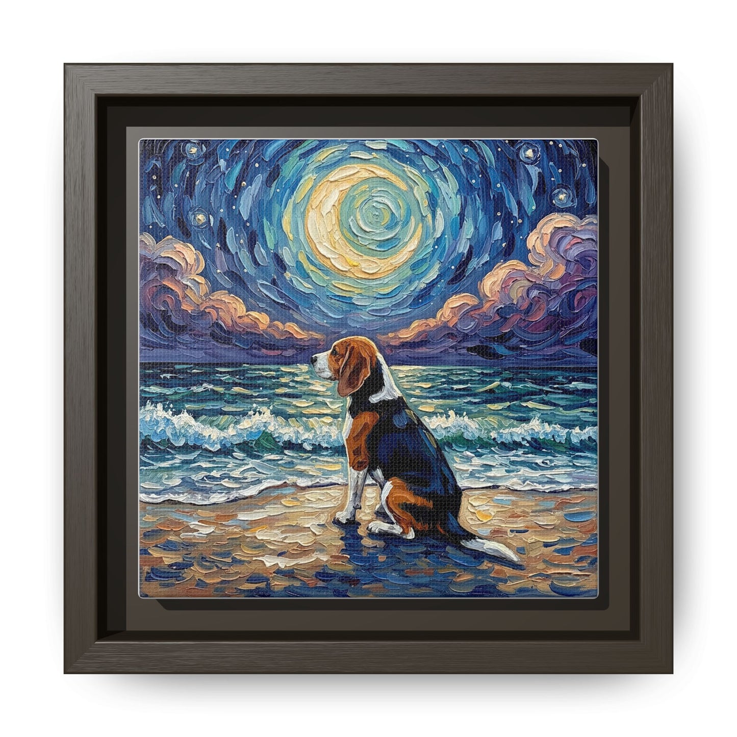 "Beach Nights - Beagle" Framed Canvas Wall Art