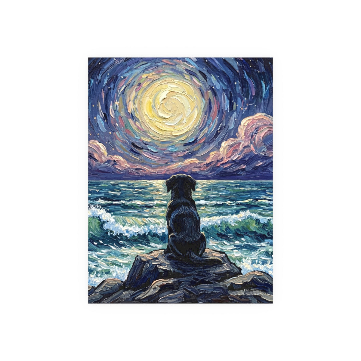 "Beach Night - Black Labrador Puppy" Wall Art Paper Print