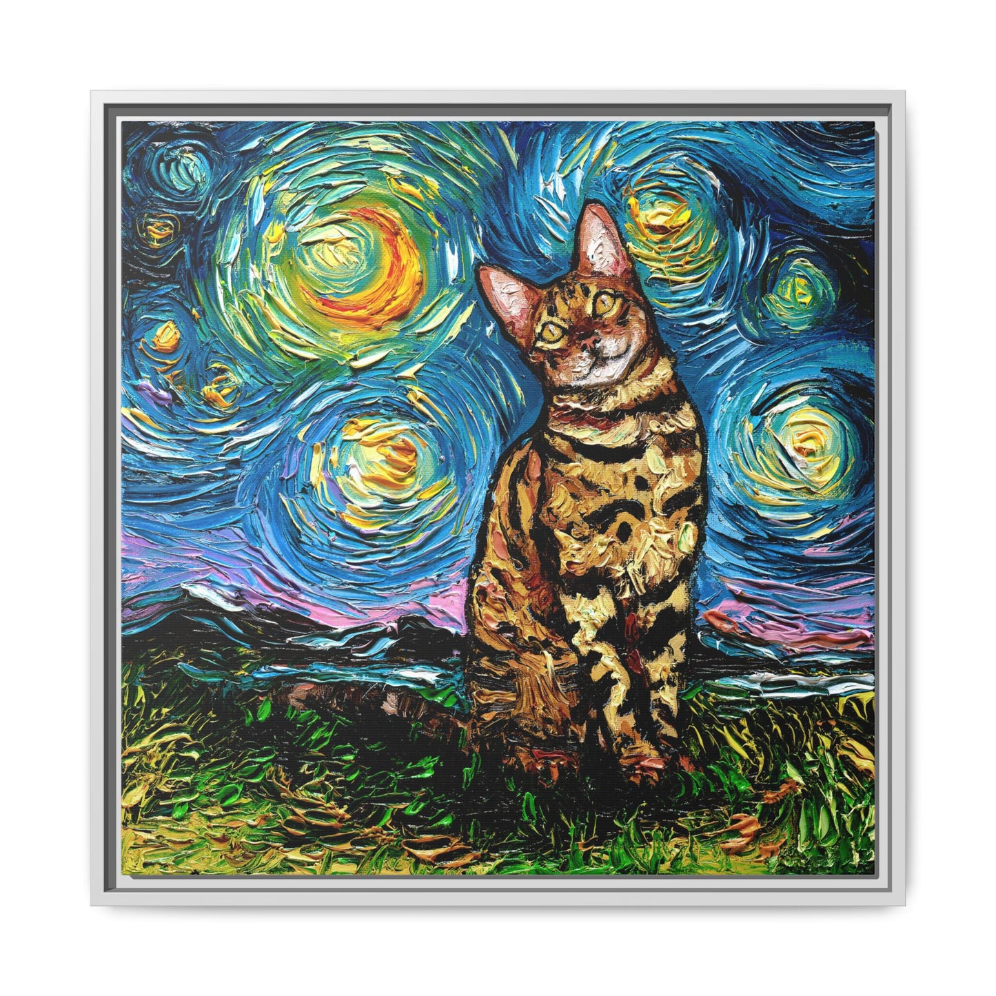 "Bengal Cat Night" Framed Canvas Wall Art
