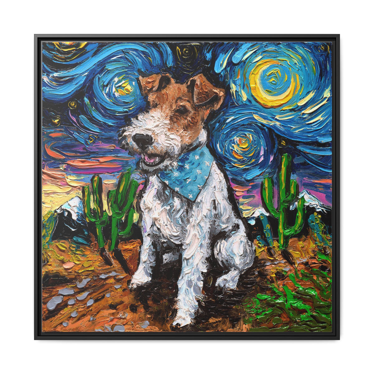 "Wire Fox Terrier Night" Framed Canvas Wall Art