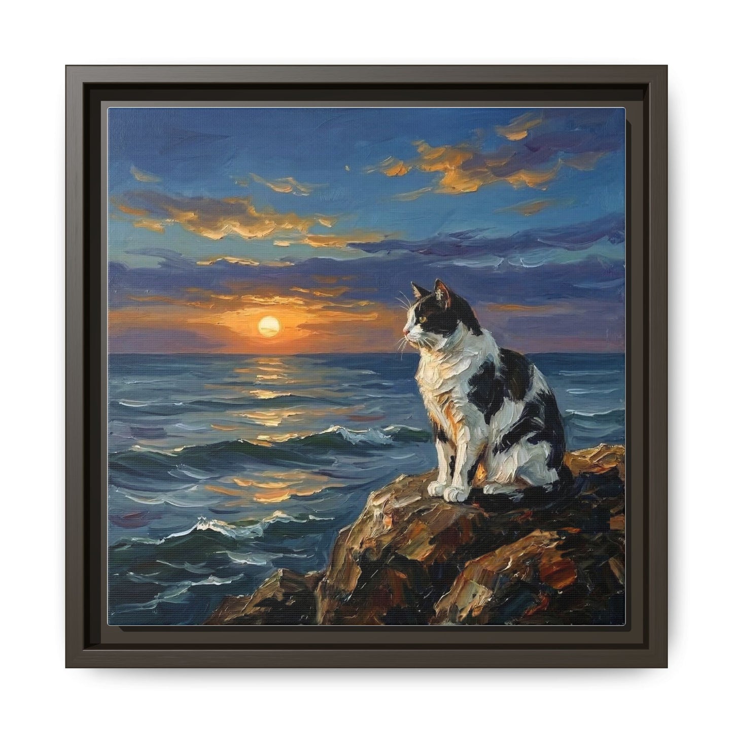 "Beach Day - Magpie Cat" Framed Canvas Wall Art
