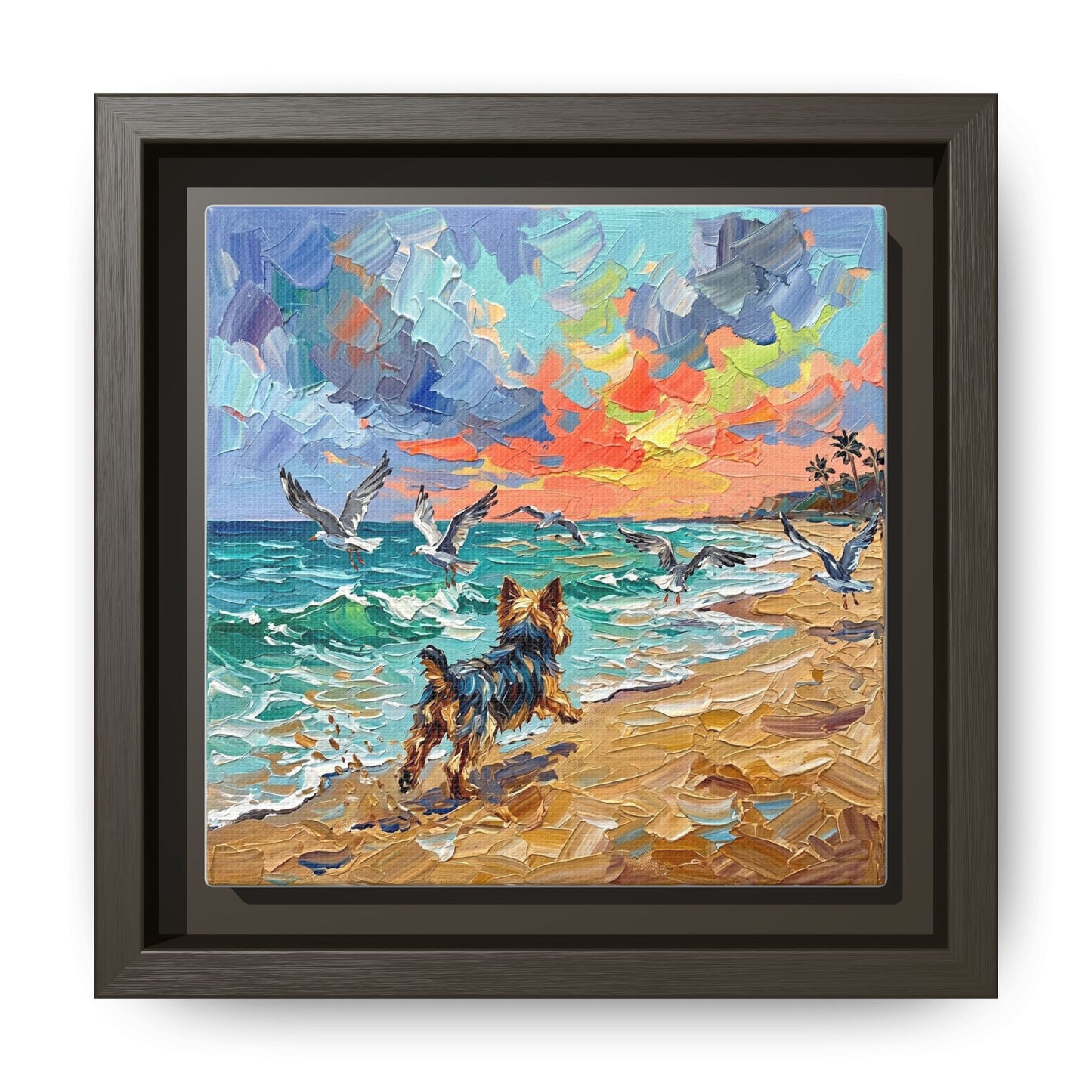 "Beach Day - Yorkie 2" Framed Canvas Wall Art