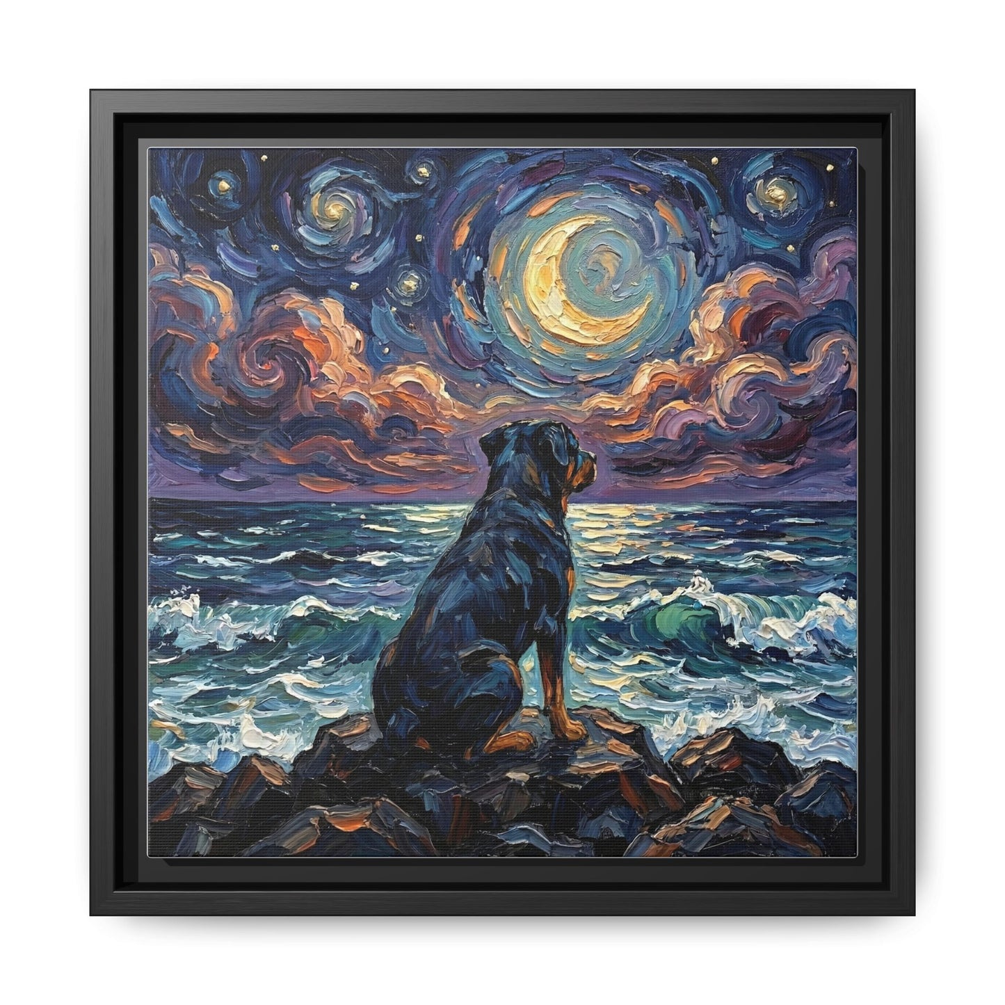 "Beach Nights - Rottweiler" Framed Canvas Wall Art