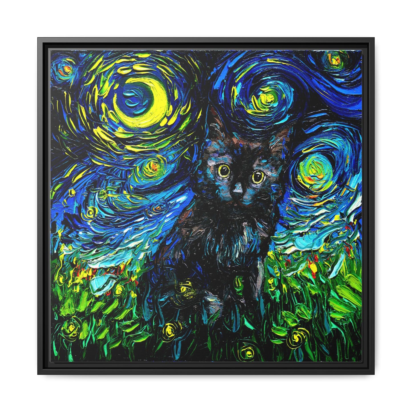 "Black Cat Night 2" Framed Canvas Wall Art