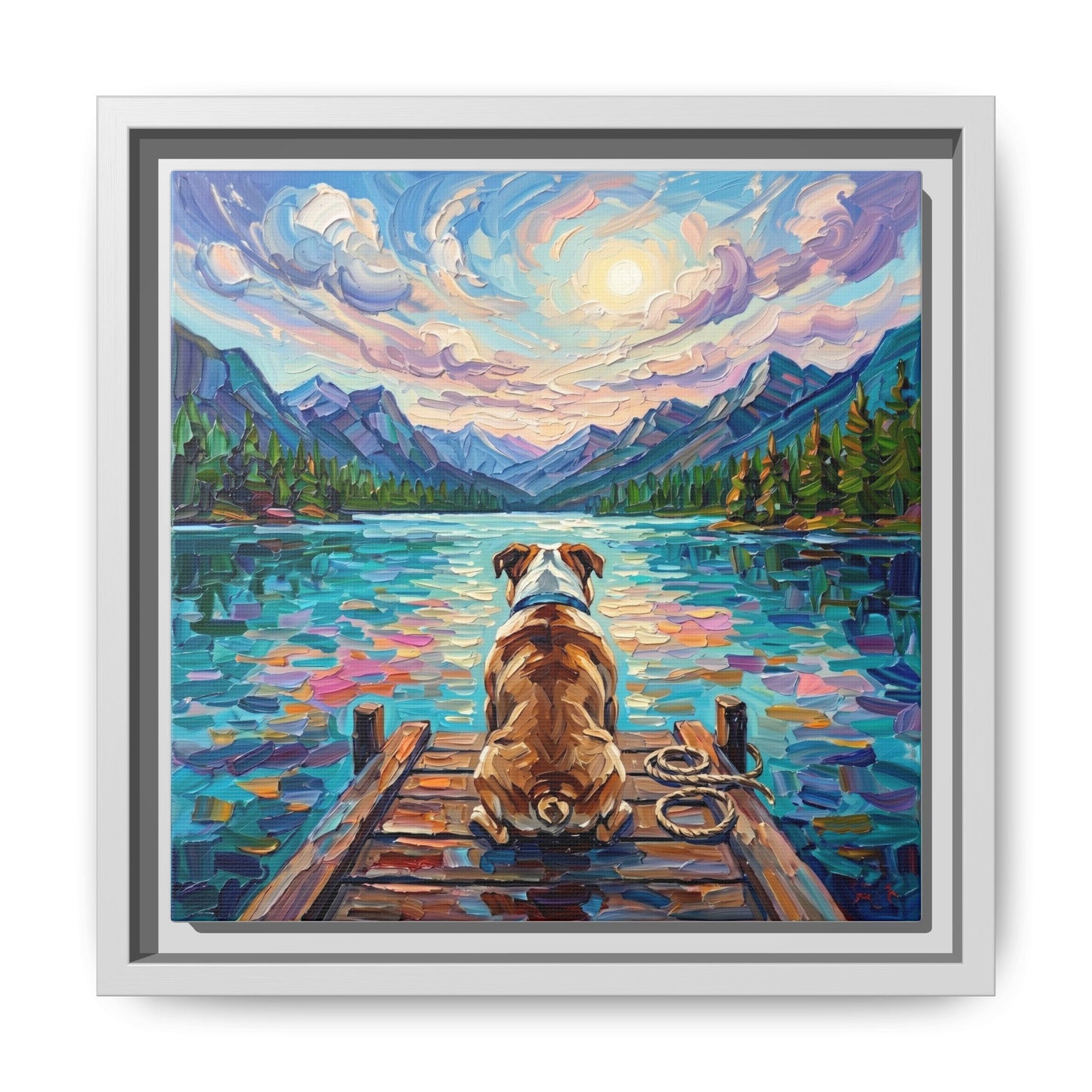 "On The Dock - Bulldog" Framed Canvas Wall Art