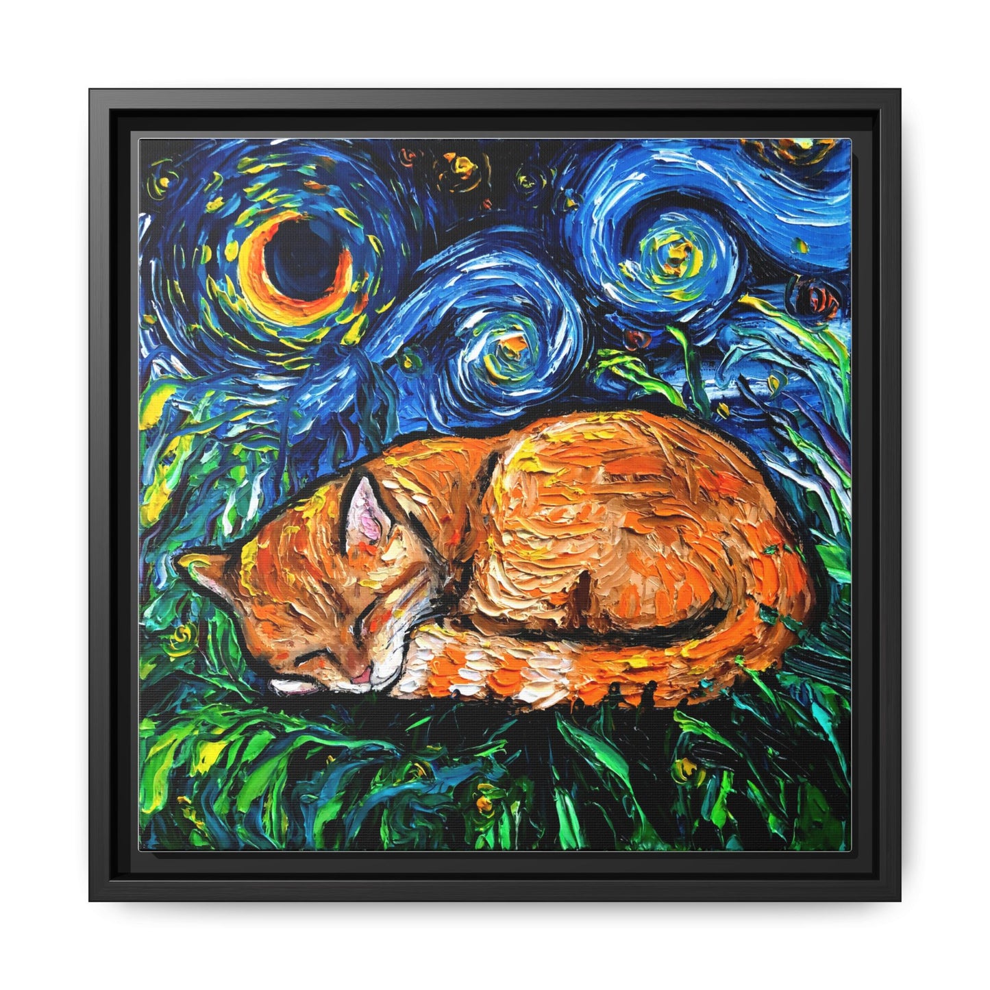 "Orange Tabby Night" Framed Canvas Wall Art