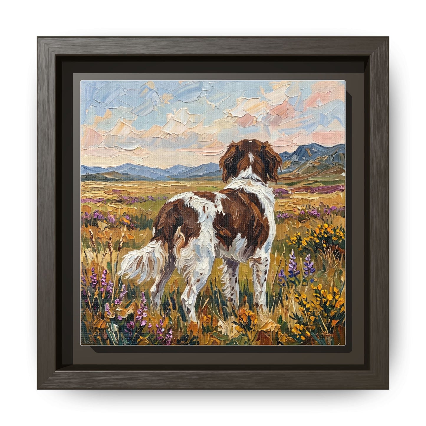 "Amongst The Flowers - Drentsche Patrijshond" Framed Canvas Wall Art