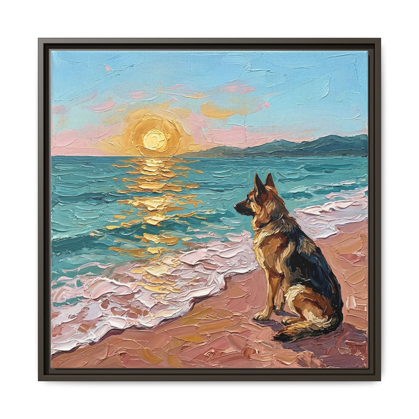 "Beach Day - German Shepherd 2" Framed Canvas Wall Art