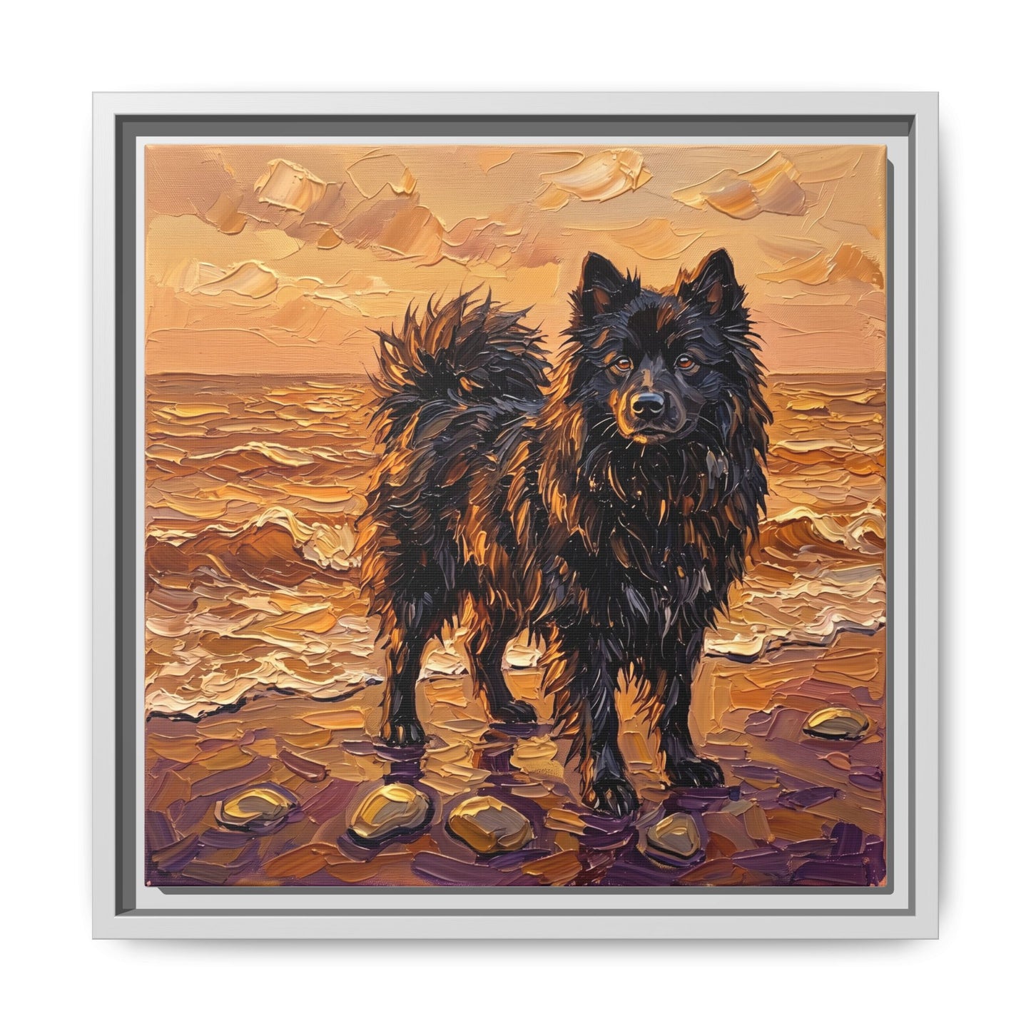 "Beach Day - Swedish Lapphund" Framed Canvas Wall Art