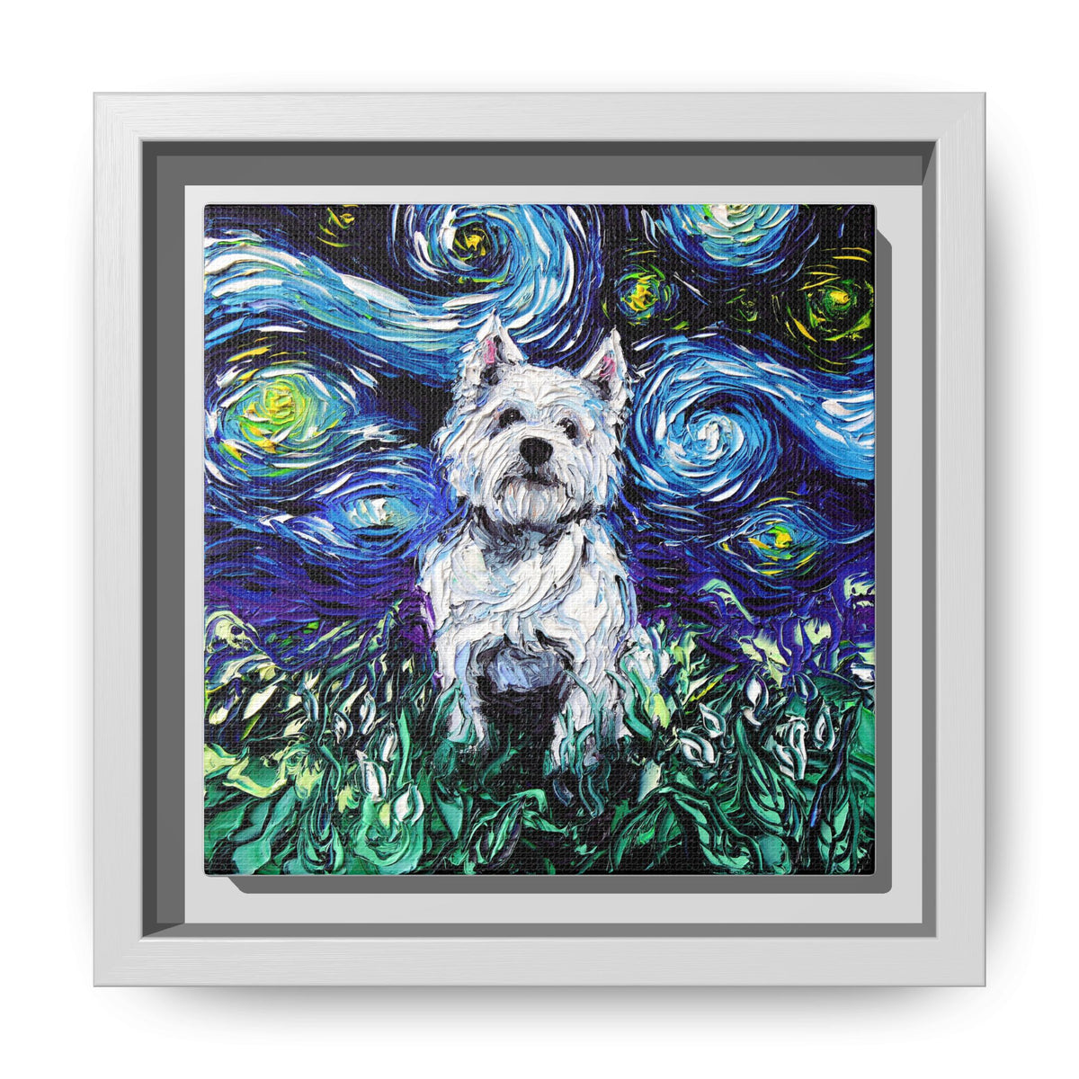 "Westie Night" Framed Canvas Wall Art