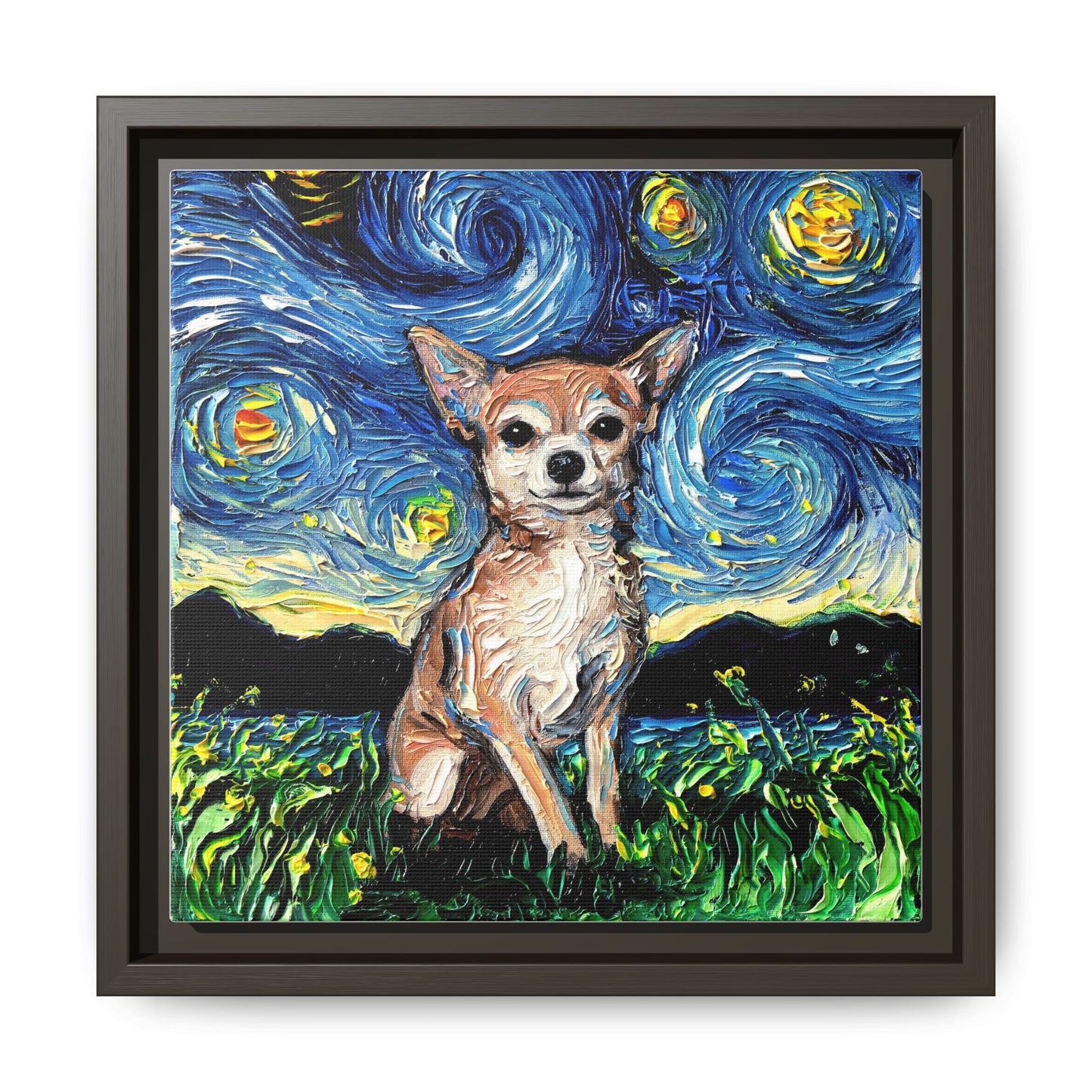 "Chihuahua Night" Framed Canvas Wall Art