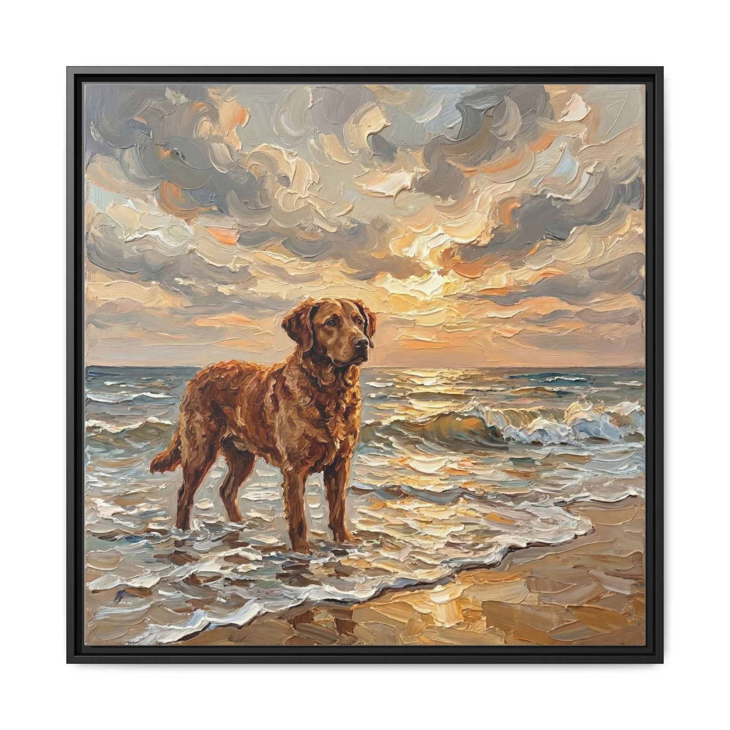 "Beach Day - Chesapeake Bay Retriever" Framed Canvas Wall Art