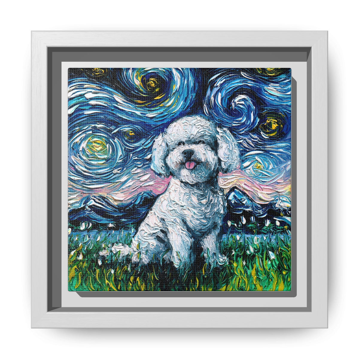 "Bichon Night" Framed Canvas Wall Art