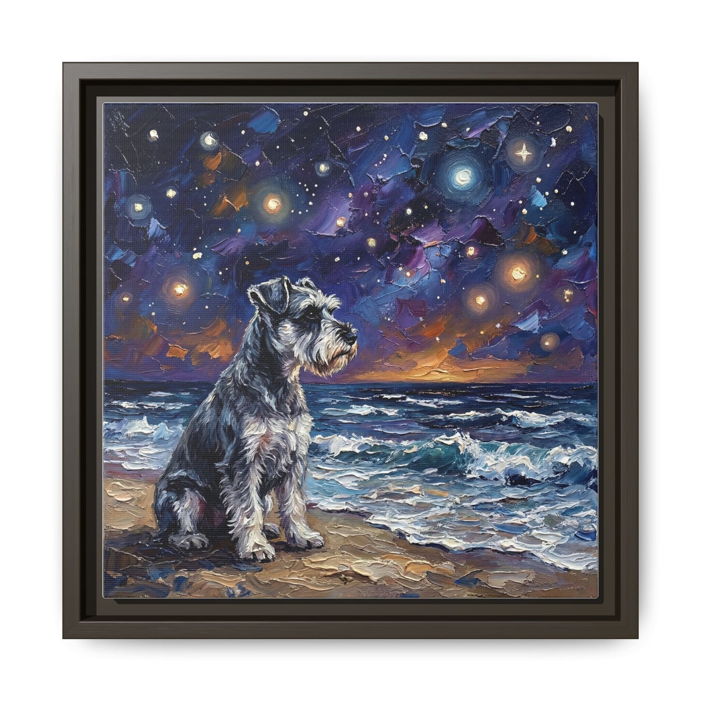 "Beach Nights - Schnauzer" Framed Canvas Wall Art