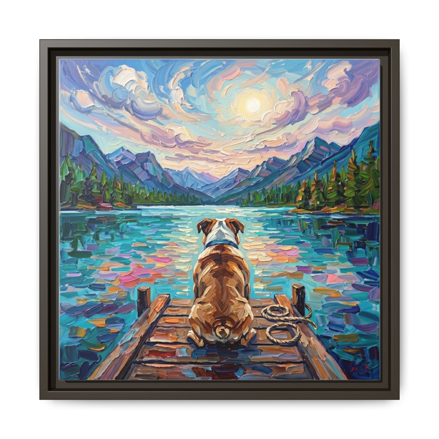 "On The Dock - Bulldog" Framed Canvas Wall Art