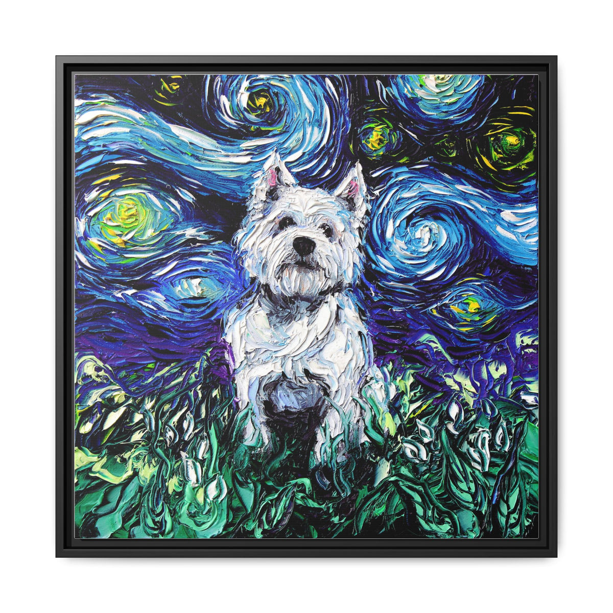 "Westie Night" Framed Canvas Wall Art