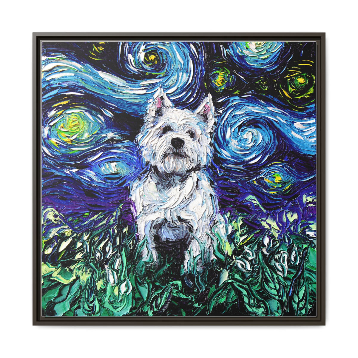 "Westie Night" Framed Canvas Wall Art