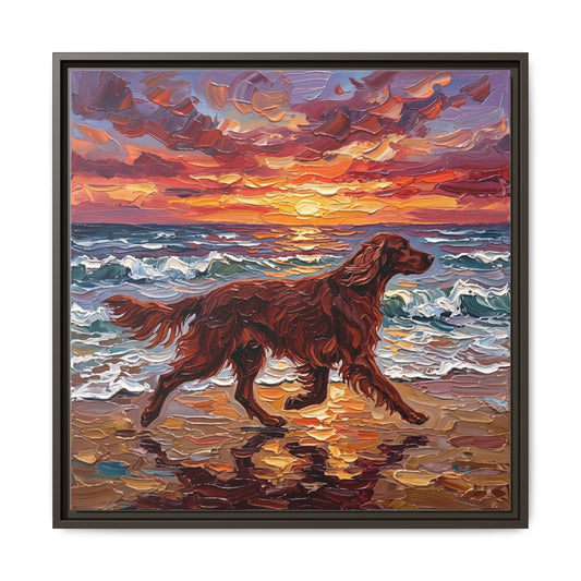 "Beach Days - Irish Setter" Framed Canvas Wall Art