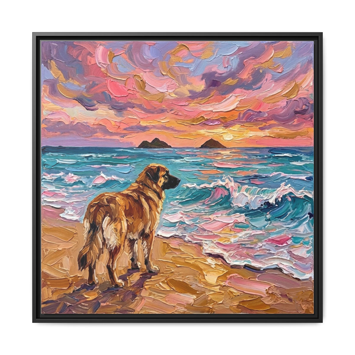 "Beach Days - Leonberger" Framed Canvas Wall Art