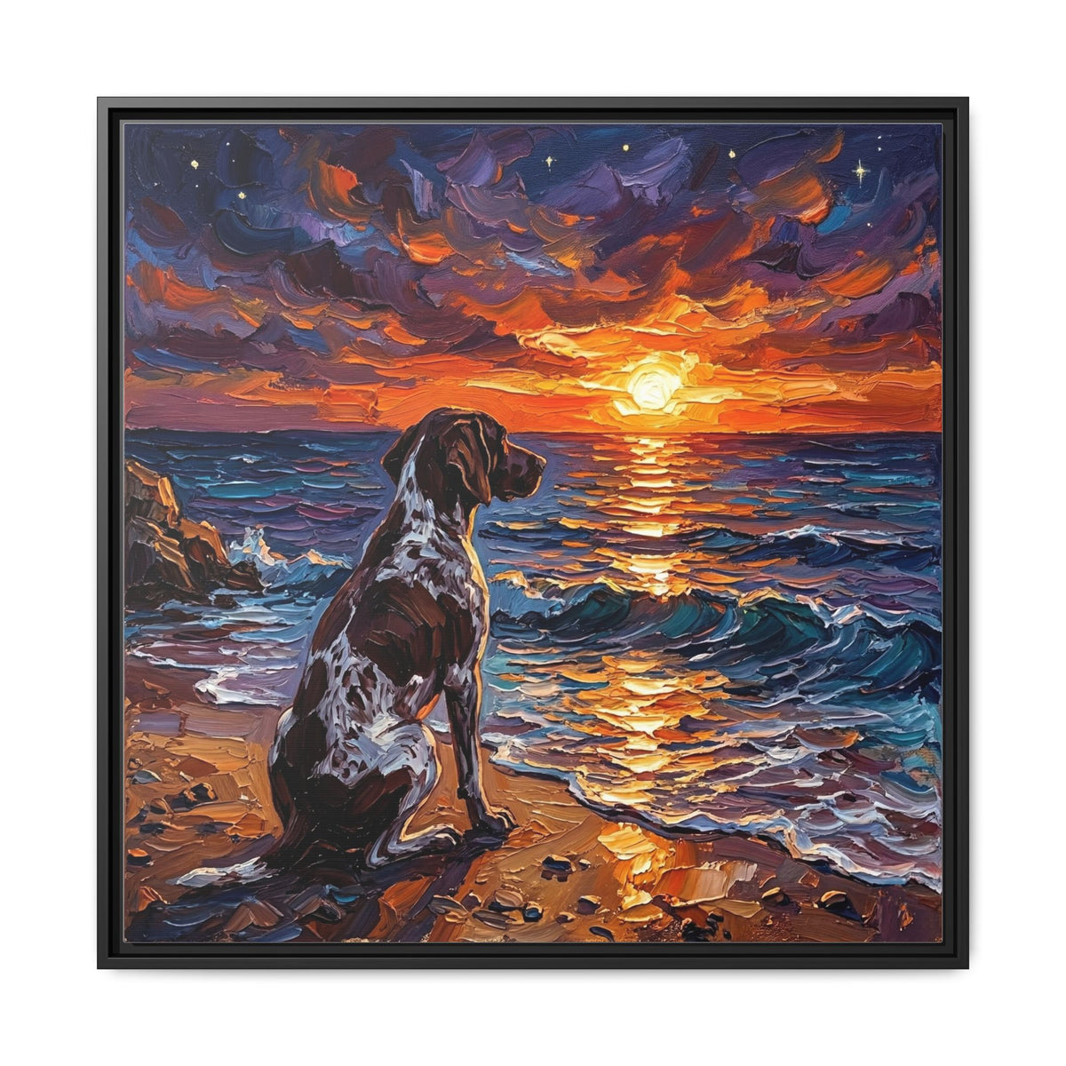 "Beach Days - German Short Hair Pointer" Framed Canvas Wall Art