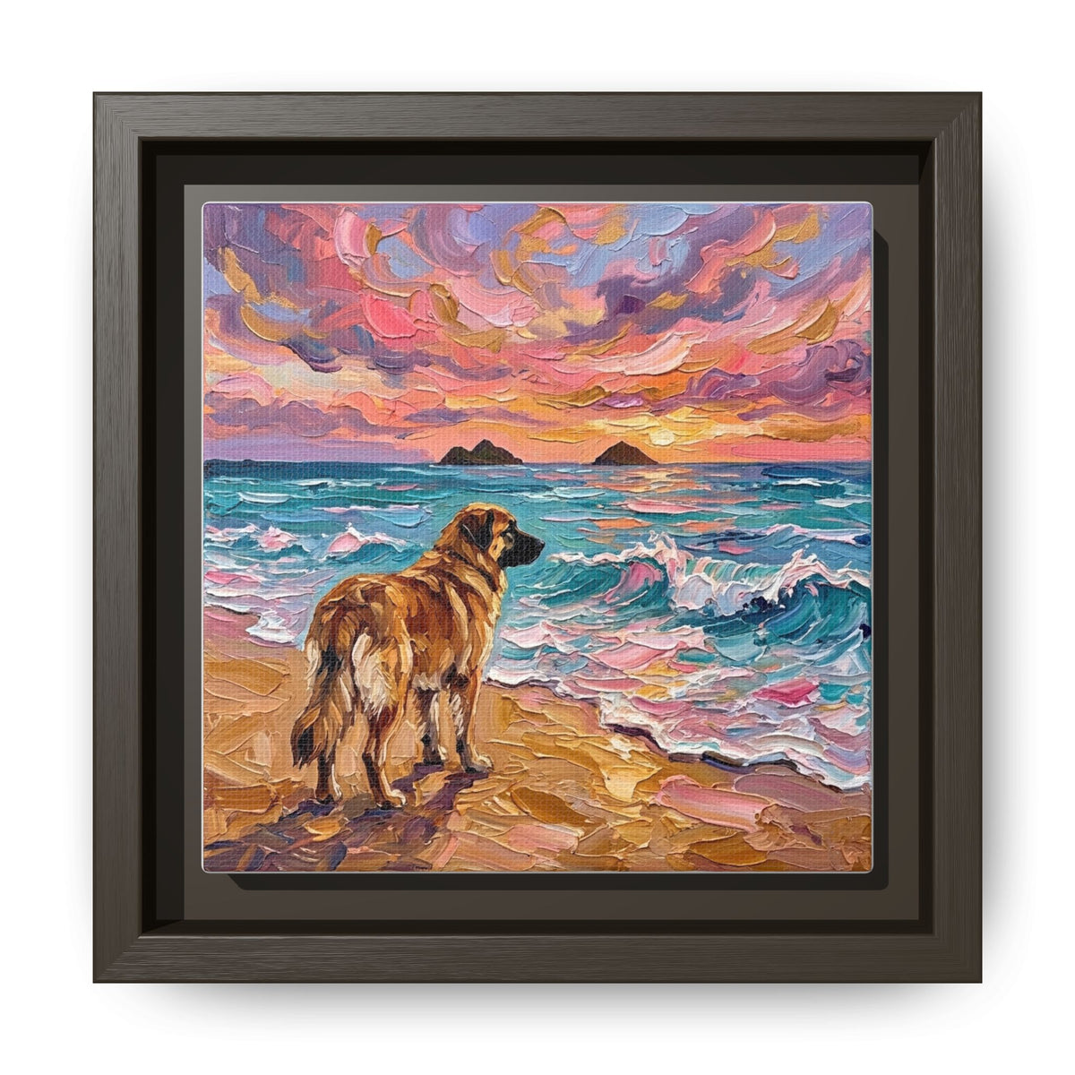 "Beach Days - Leonberger" Framed Canvas Wall Art
