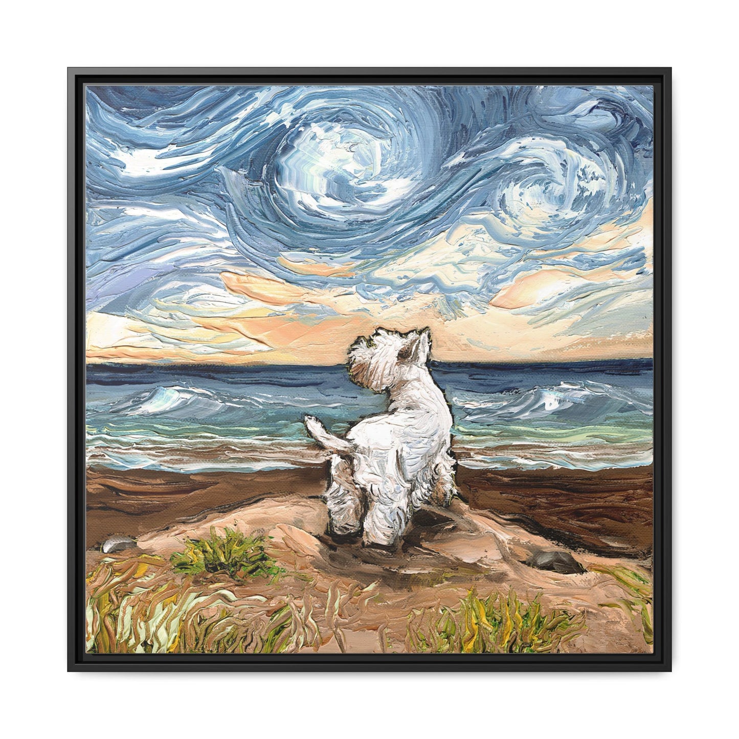 "Beach Day - Westie" Framed Canvas Wall Art