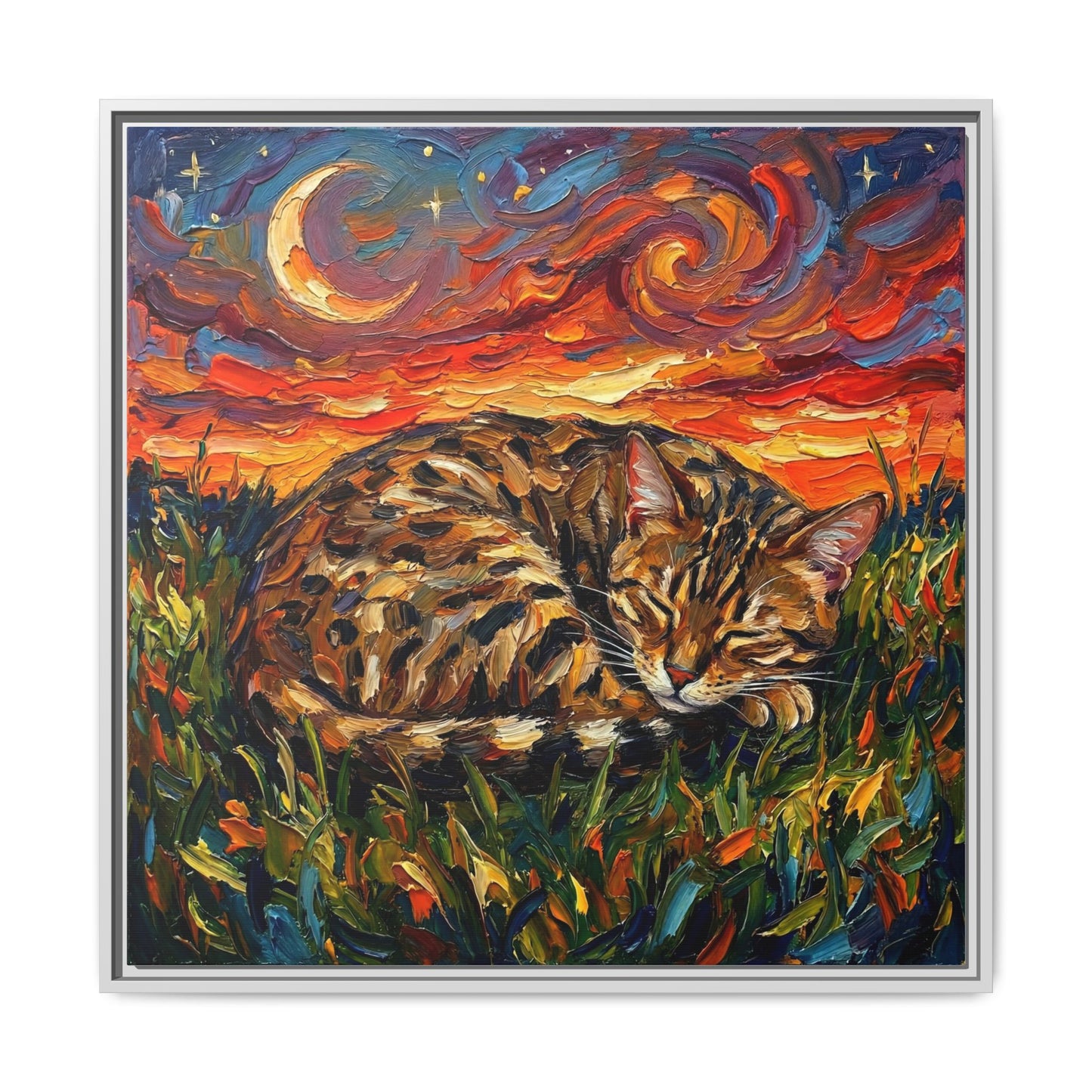 "Sleepy Egyptian Mau Night" Framed Canvas Wall Art